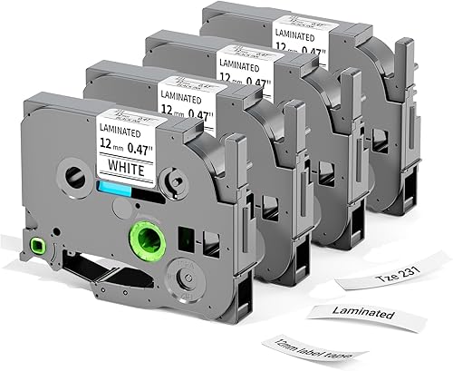 TZE231 - Cinta para etiquetadora compatible con Brother P Touch TZe-231 0.472 in 0.47 pulgadas, cinta blanca laminada TZ de 12 pulgada para PT-D210