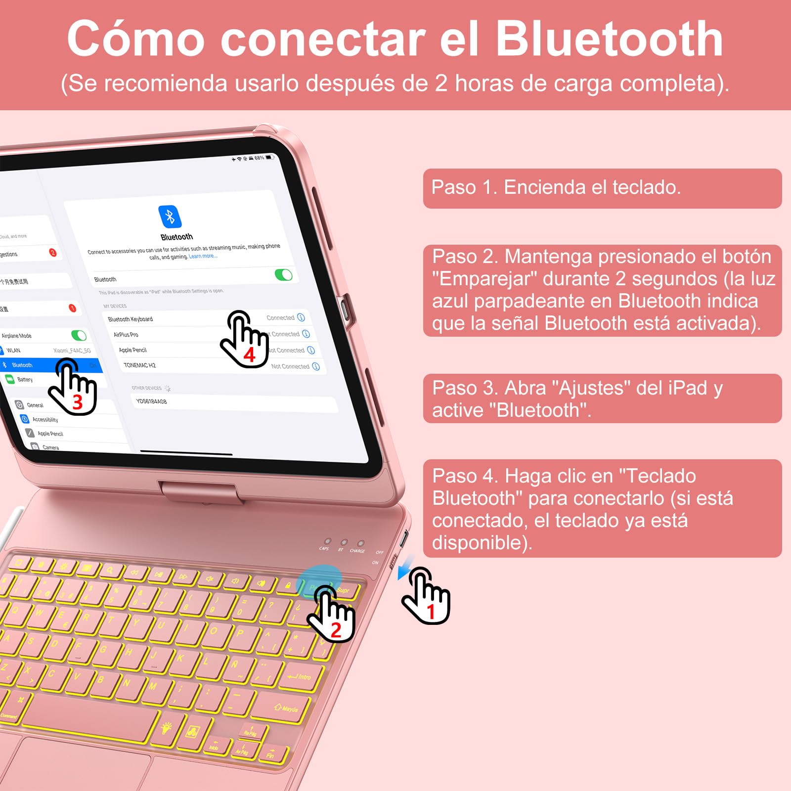 KBCASE Teclado para iPad 10 Generación 2022/11 Generación A16 2025 (10.9/11 Pulgada) con Trackpad, Rotación de 360° Retroiluminado de 7 Colores Bluetooth Magnéticamente Teclado para iPad 10/11 Gen