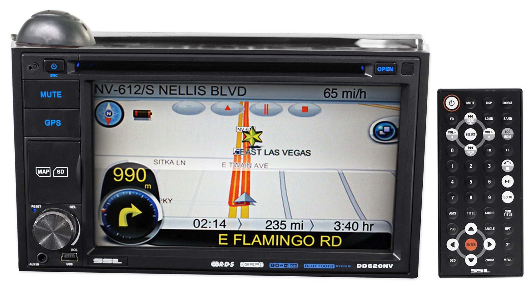 Sound Storm Laboratories DD620NV SSL Double DIN Multimedia Player with Navigation, 6.2-Inch Touchscreen Monitor, Bluetooth, USB and SD Card ports