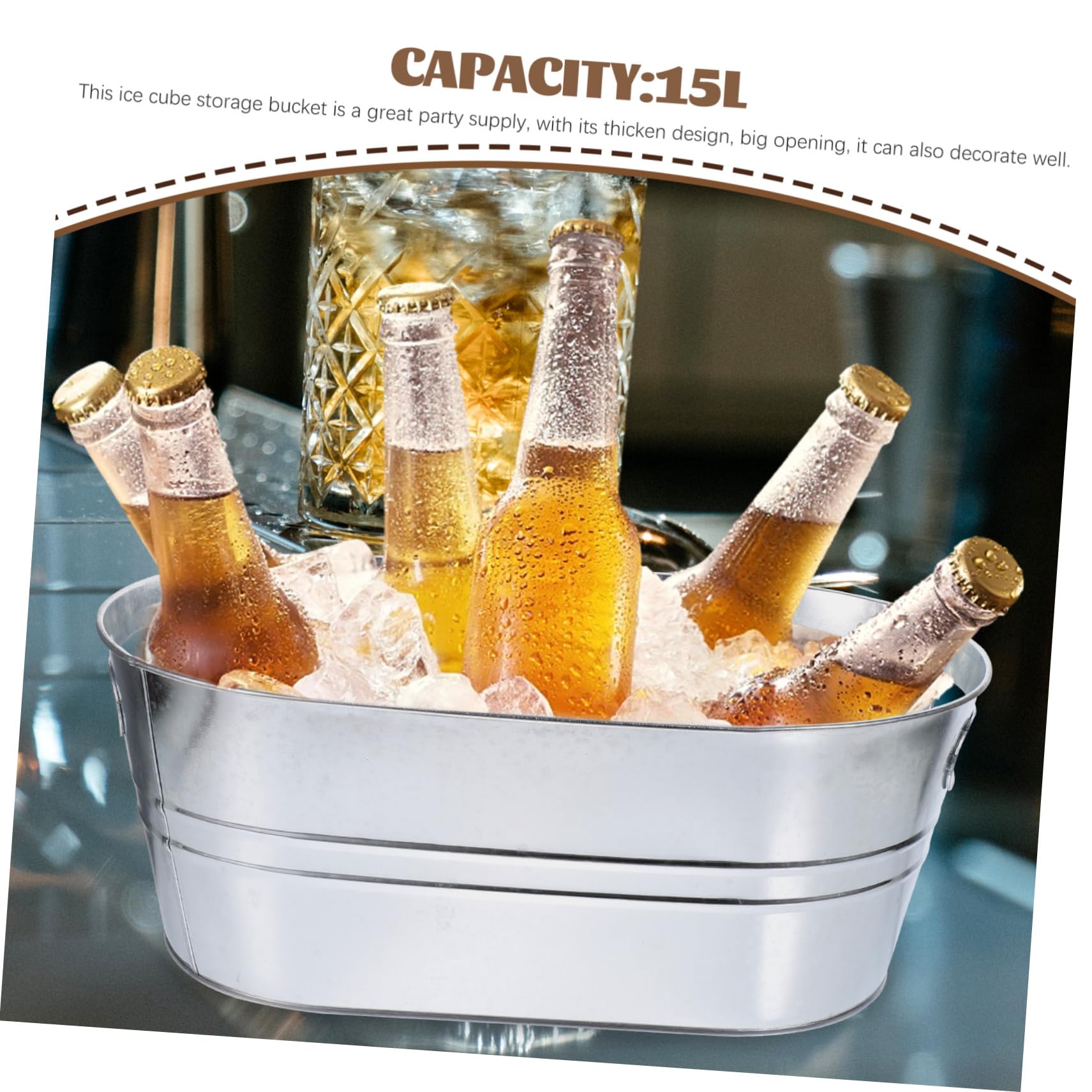 TOYANDONA Edelstahl Eiswürfelbehälter 15l Oval Silber mit Griff