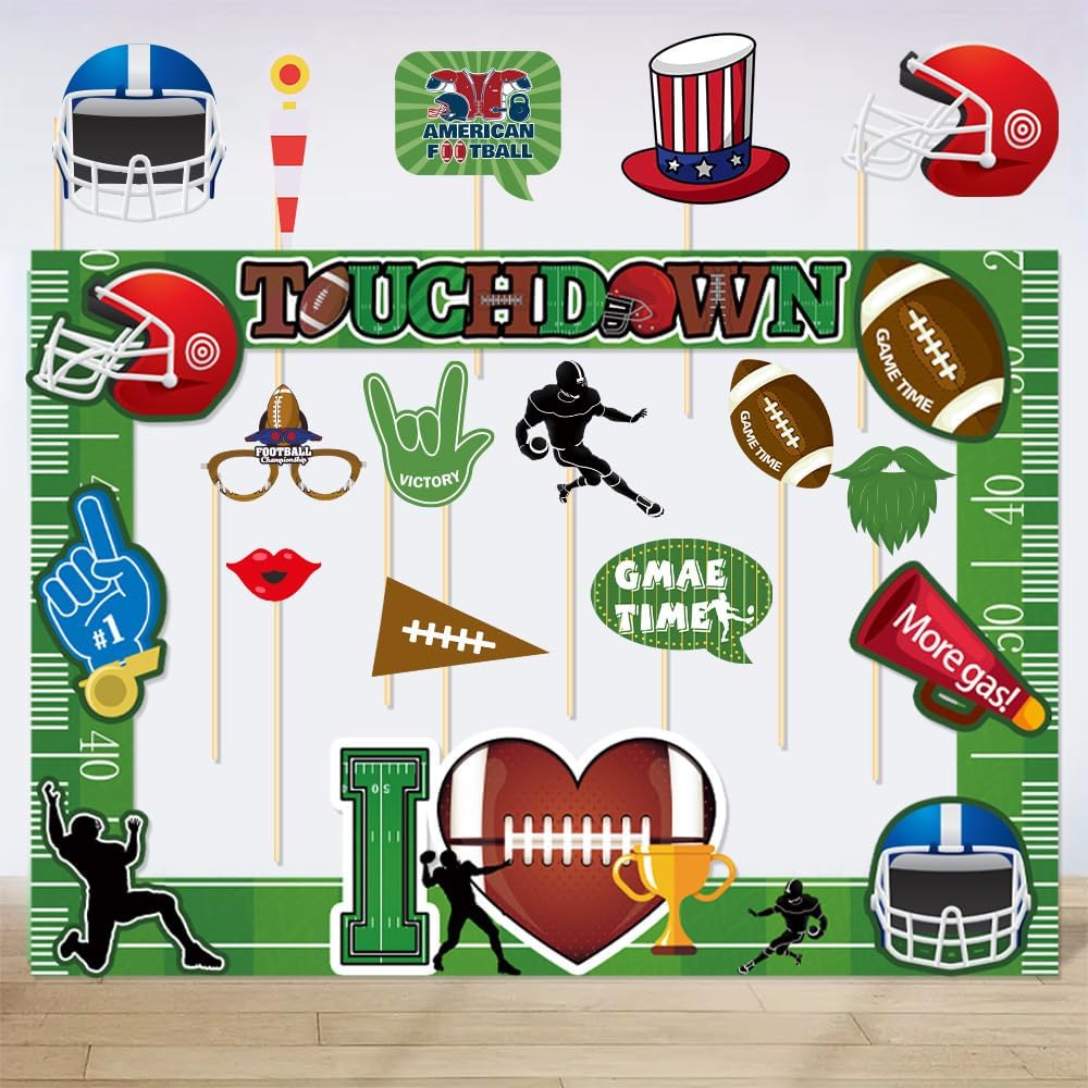 Football Photo Booth Props Kit Football Party Favors Supplies Football Game TIME Selfie Props with Photo Frame for Football Birthday Football Sport Theme Game Day Tailgate Party - Image 9