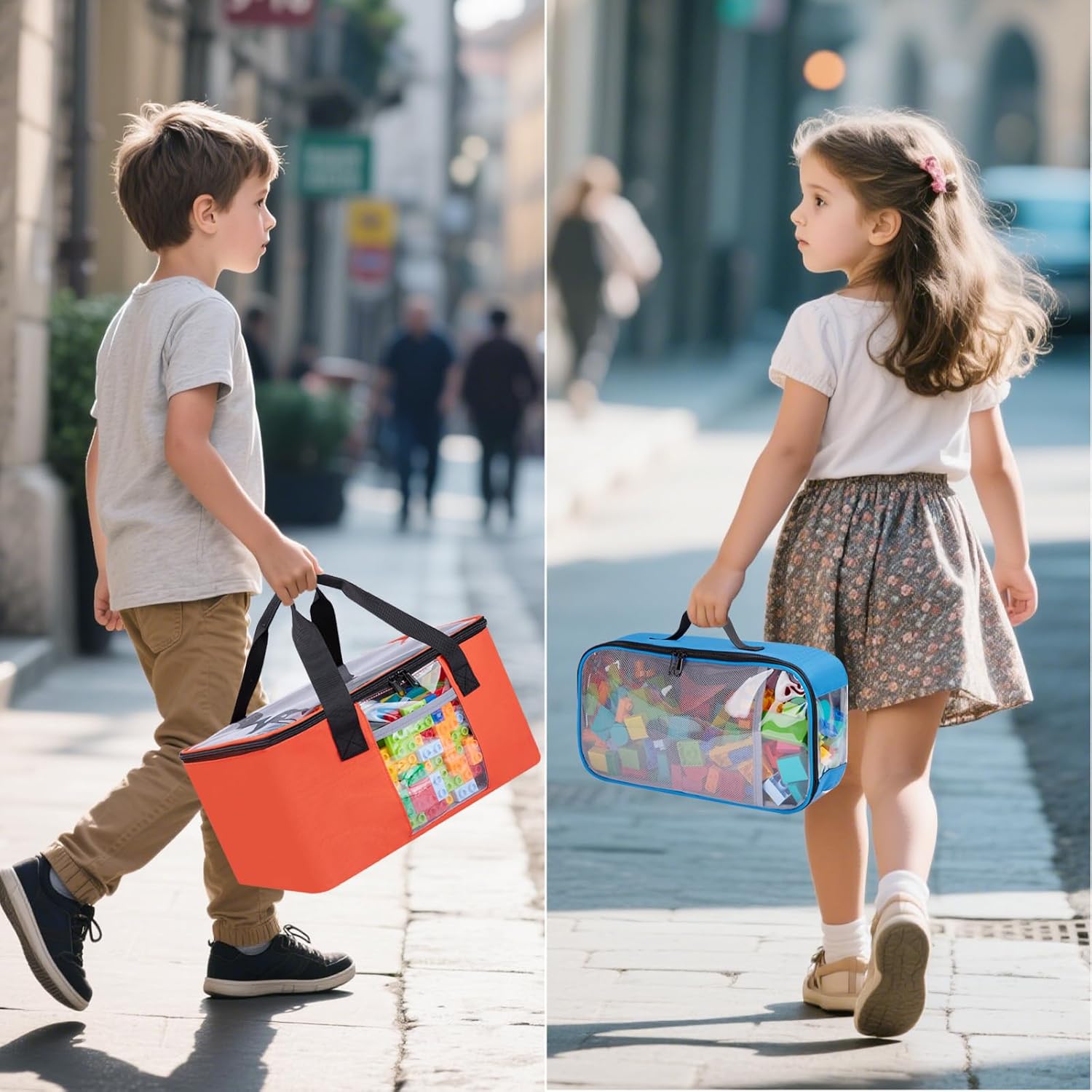 4 PCS Toy Storage Bags, Magnetic Tiles Bag With Visual Top Flap, Label Pocket and Mesh Pockets Fit for LEGO, Building Blocks, Magnetic Tiles, Toy Cars - Image 8