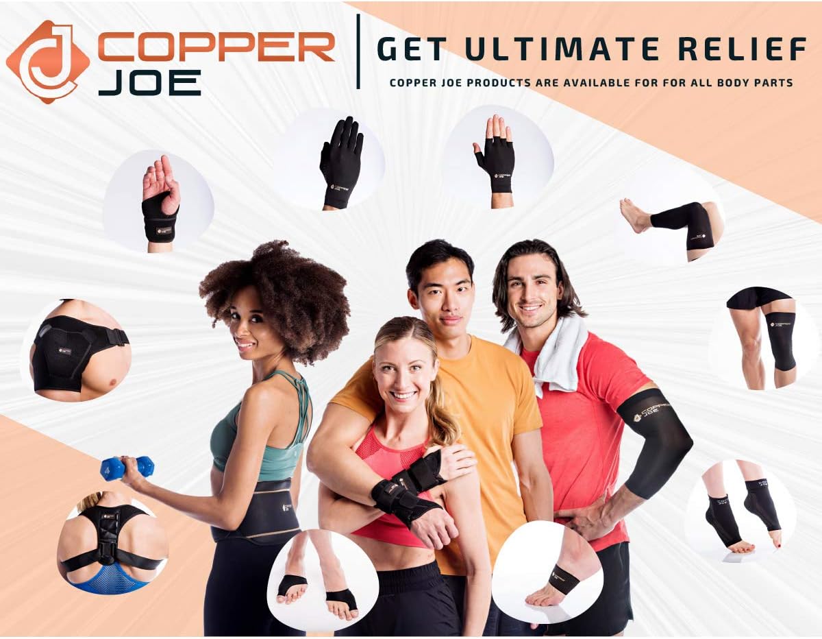 Copper Joe Compression Shoulder Brace for Women & Men - Rotator Cuff Support Brace for Shoulder Pain Relief - Copper-Infused Adjustable Shoulder Brace Compression