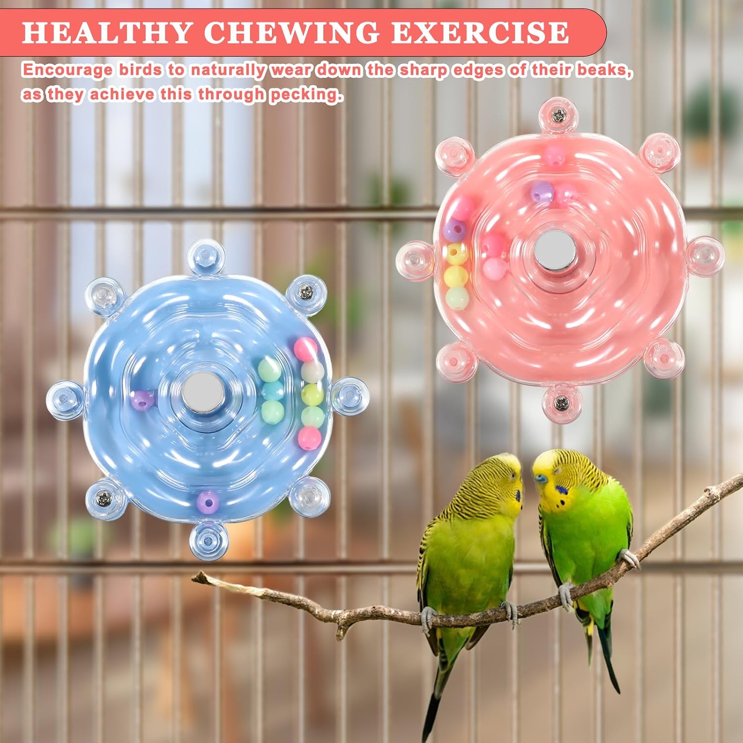 2 Pcs Bird Toys for Parakeets, Parrot Spinner Toy, Colorful Parakeet Toys Wheel, Interactive Spinner Rattle Parrot Toys for Bird Cage, Accessories for Entertainment Chewing Exercise, Color 2 image 5