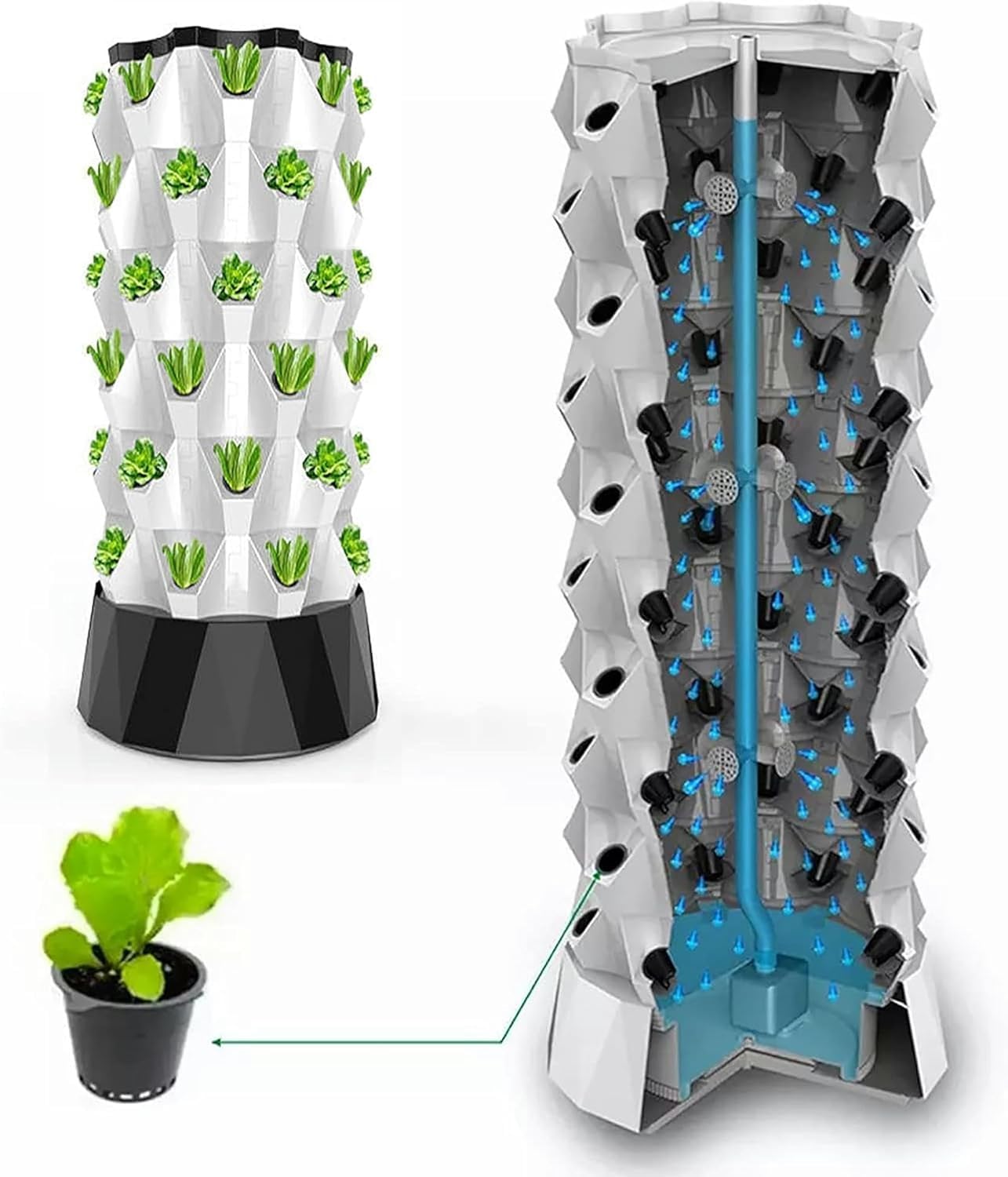 Inteligentny system hydroponiczny Hydroponiczny system ogrodowy wieża ziołowa owoce i warzywa zestaw do uprawy aeroponicznej, doniczka z siatki na nasiona/1 szt.(8 layers)