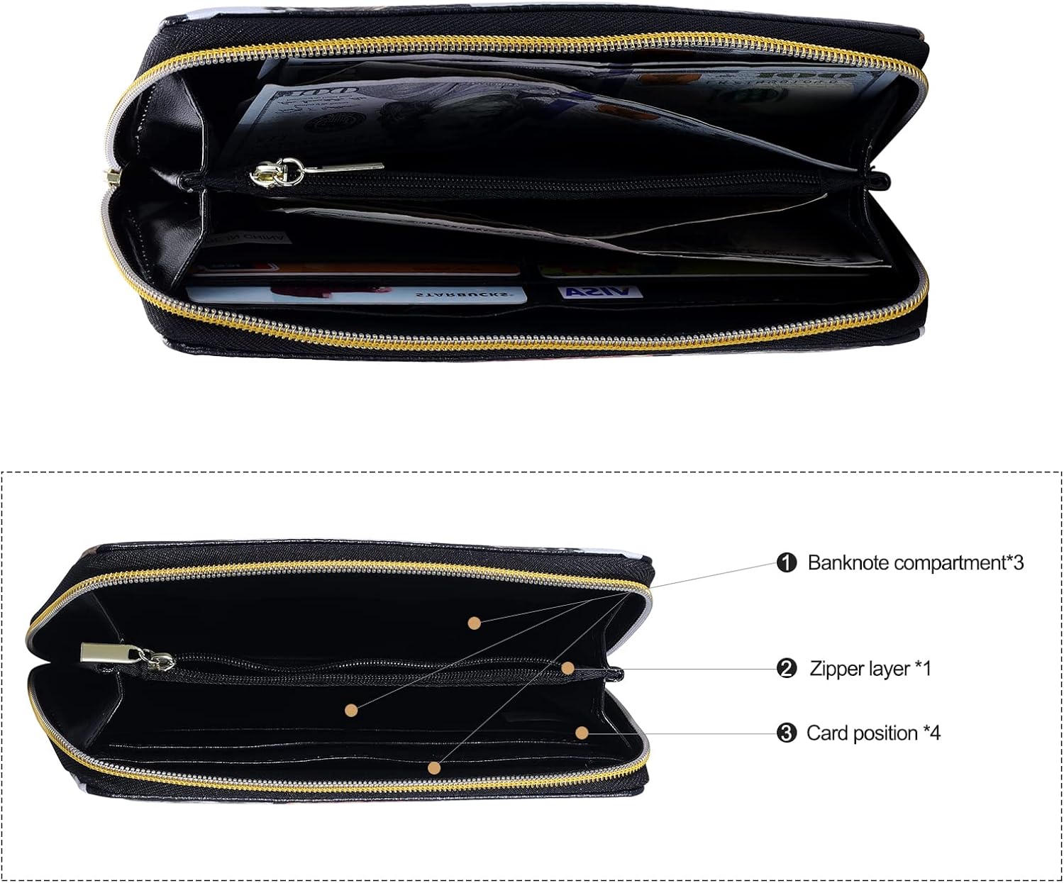 Personalized Leather Wallets for Women Custom Photo Wallet Holder Zipper Engraved Wallets Credit Card Clutch Wallet Valentine's Day Gifts for Mom Her (Style 8)