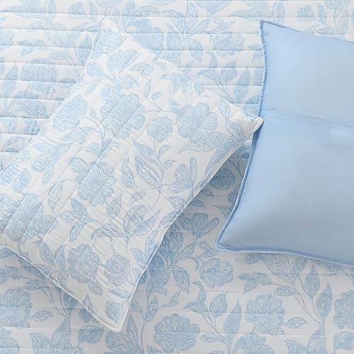 Miniatura 5 de HORIMOTE HOME Juego de edredón de plantas tropicales, tamaño Queen, 3 piezas, hojas de palmera azul, estilo selva, juego de ropa de cama reversible