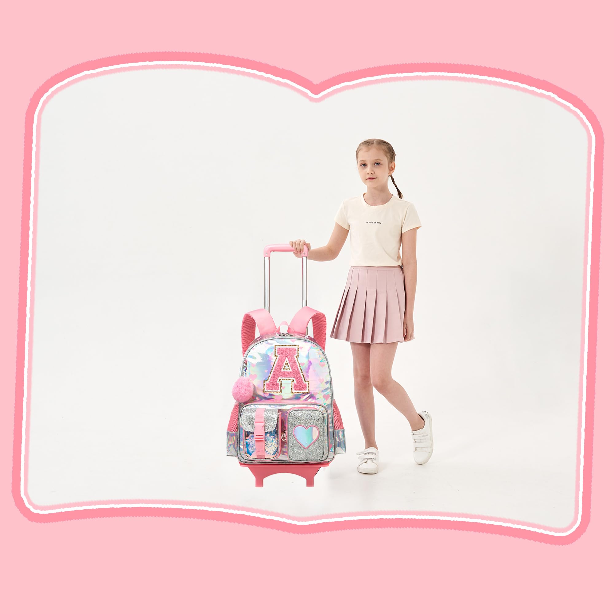 HTgroce Mochila Escolar Con Ruedas Niña Trolley con Bolsa de Almuerzo Estuche