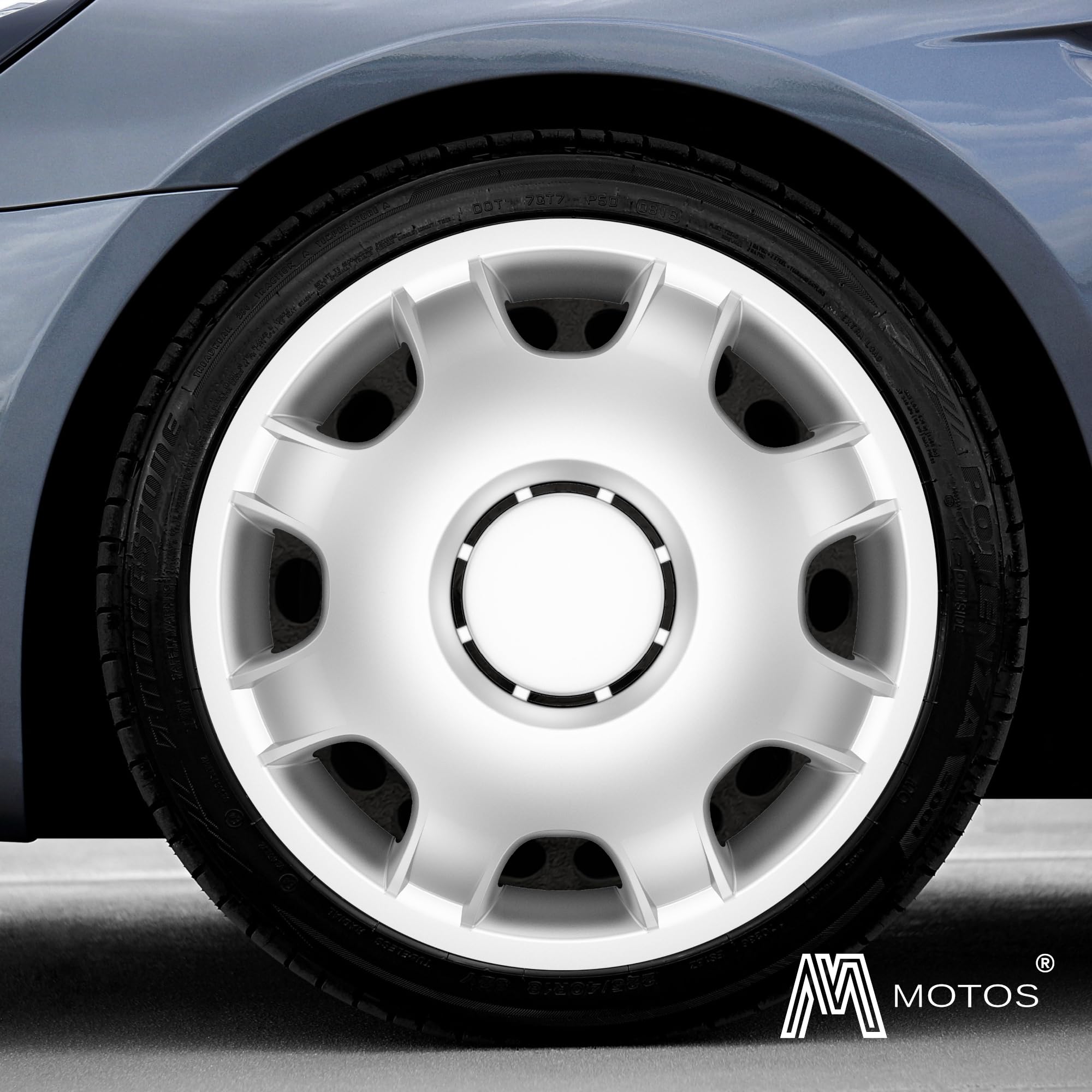M MOTOS Set di 4 Copricerchi 16 pollici - Eliminate i graffi con questi copriruota flessibili e leggeri da 16 pollici. Facili da installare, non richiedono attrezzi e proteggono dallo sbiadimento!