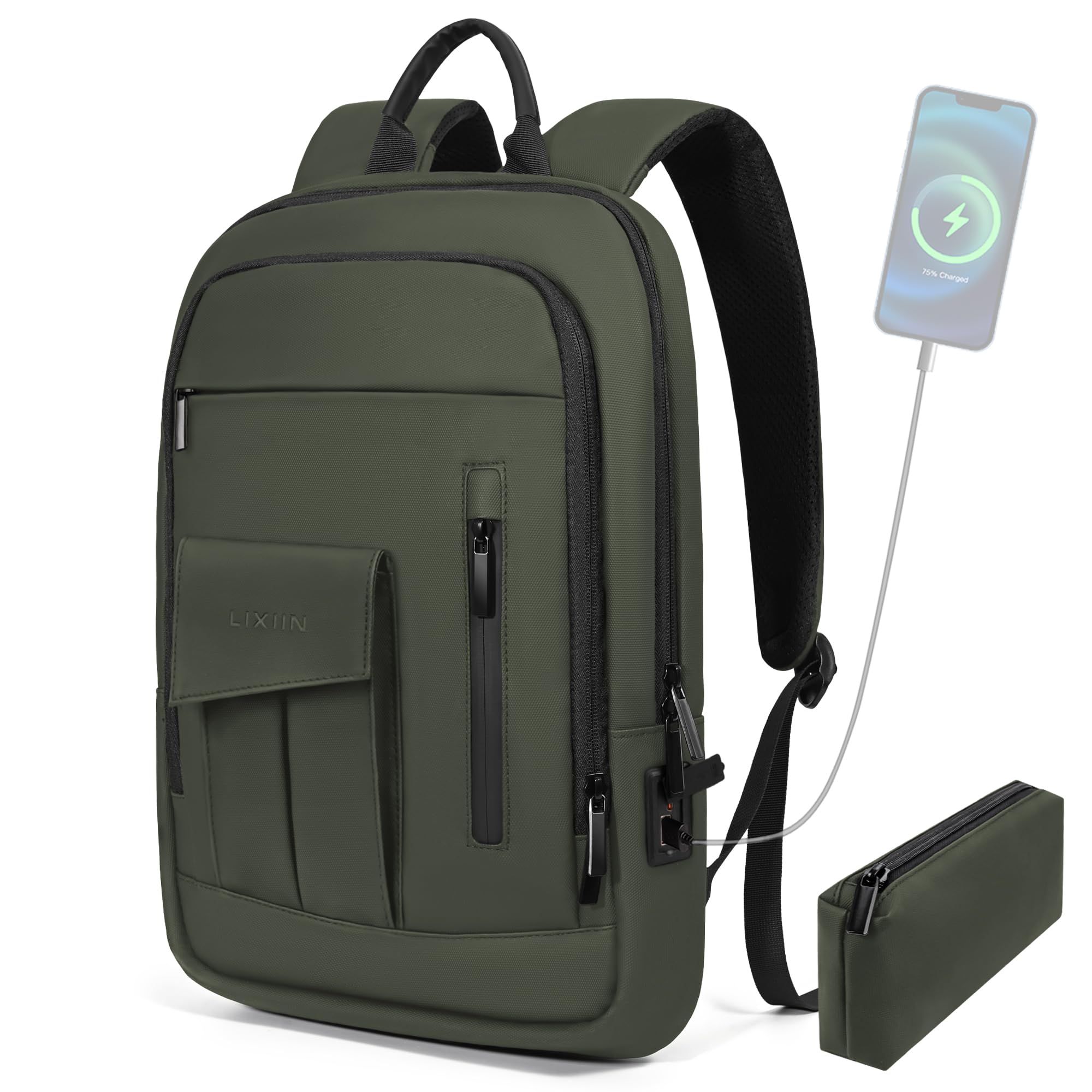 Lixiin Business Backpack for Men Slim Lightweight Laptop Backpack Water Resistant Small Office Backpack for Commute Travel Daily Office Work with