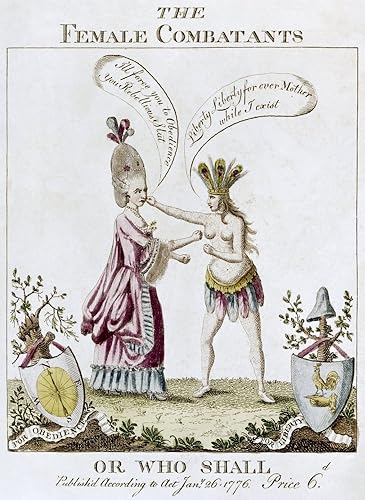 Caricatura de guerra revolucionaria NThe Female Combatants - Or Who Shall English Cartoon 1776 sobre la guerra entre Estados Unidos e Inglaterra (18
