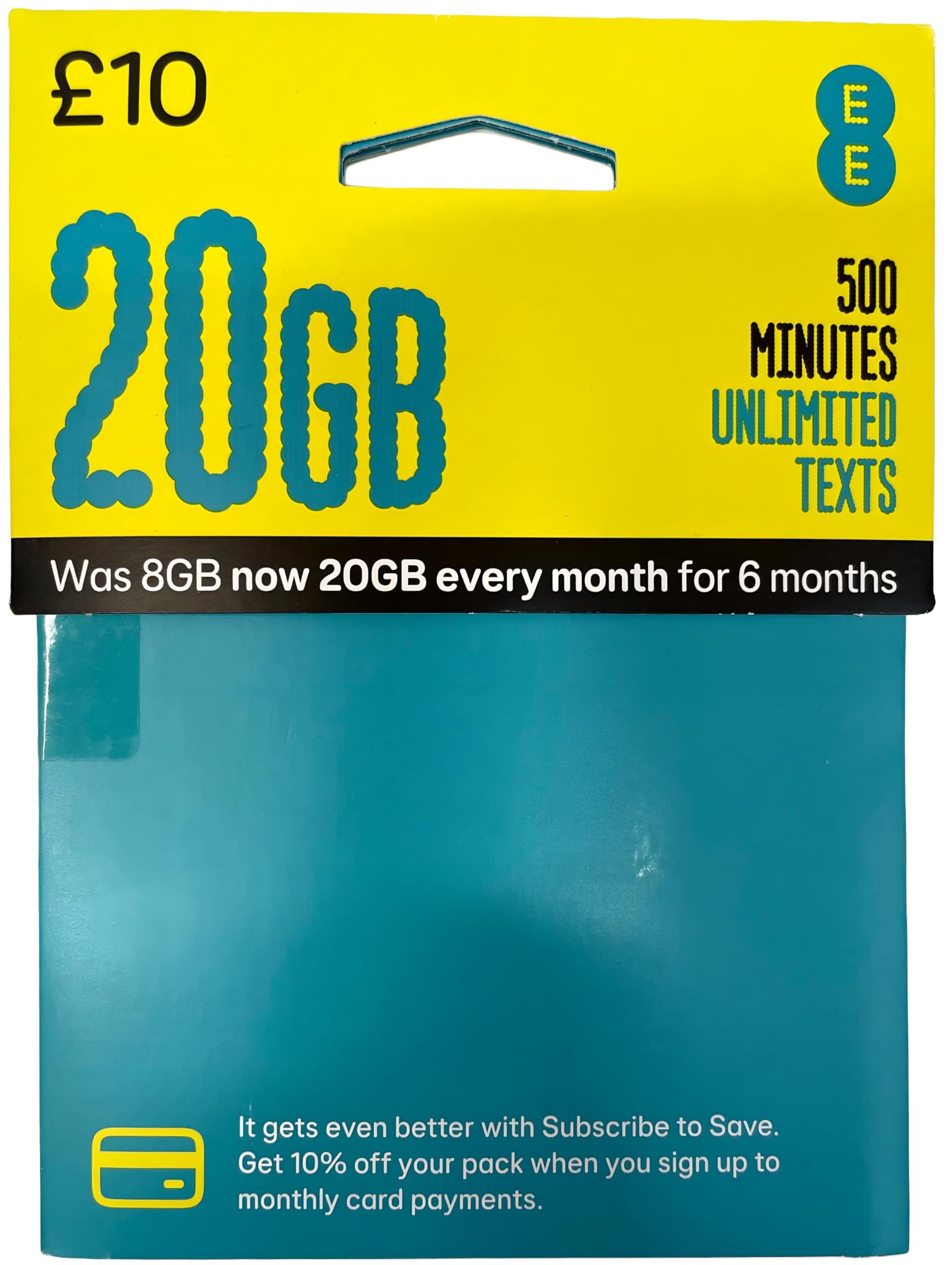 EE £10 Pay As You Go SIM - 20GB Data, Unlimited UK Minutes & Texts - No Contract, 4G/5G Ready, Fast UK Network, Easy Activation