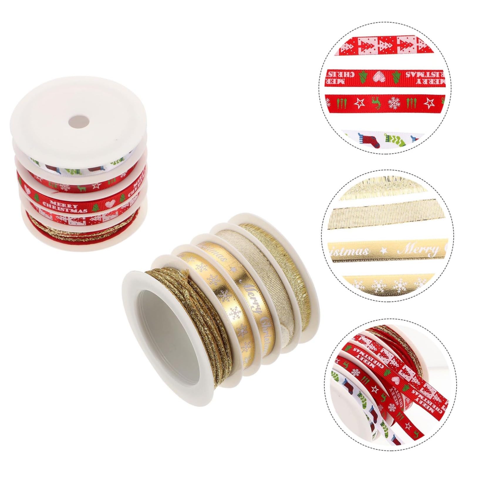 DOITOOL 12 Sätze Weihnachtsgeschenkbänder aus Langlebigem Polyester Bedruckte Geschenkverpackungsbänder in Rot und Gold Vielseitige Weihnachtsdeko für Baum Kranz und DIY Bastelprojekte