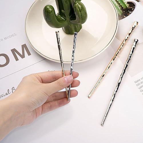Miniatura 5 de RAYNAG 4 piezas de palillos de pelo de metal para moño, palillos de pelo para niñas y mujeres, pasador de pelo de aleación, oro y plata