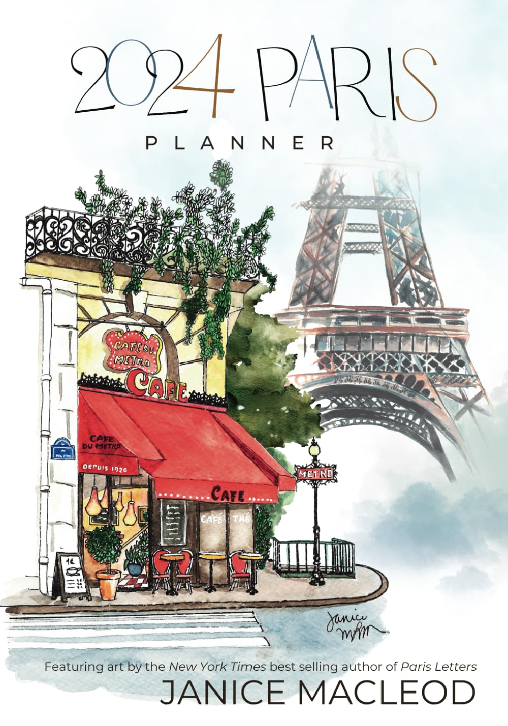 2024 Planner Paris: Weekly and monthly agenda with a large squares, Sunday to Saturday, coloring book pages, and minimalist interior for Paris lovers, paper lovers, and planners