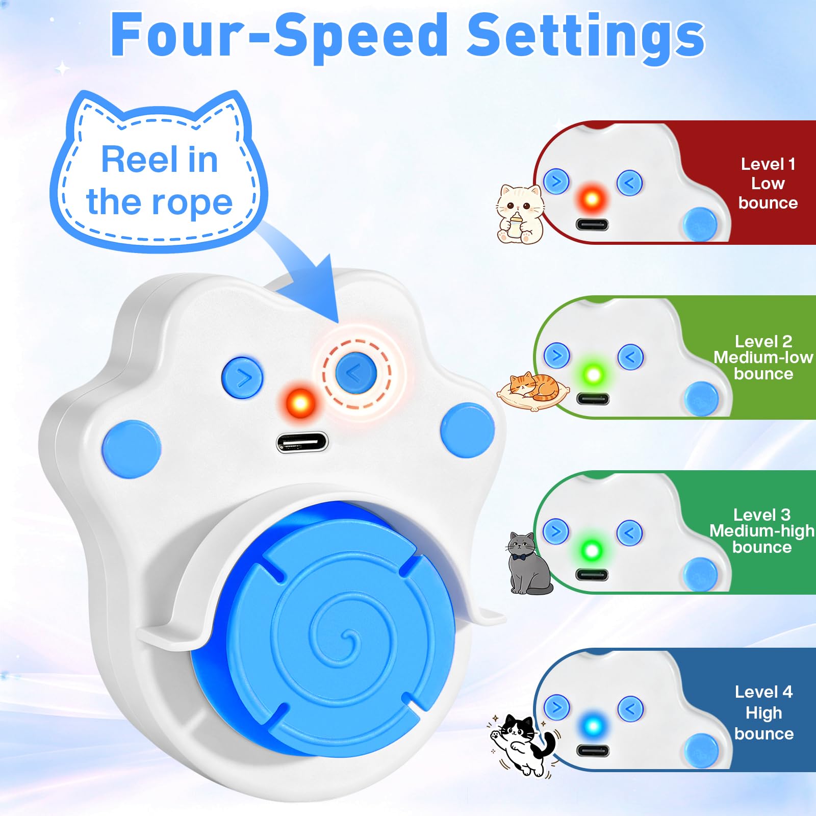 DoubleCare Juguetes interactivos para gatos de interior, juguete automático de plumas de pájaro volador para gatitos aburridos y gatos adultos, manos libres o de mano, azul