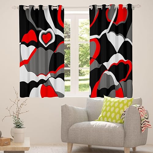 Miniatura 4 de Cortinas opacas con geometría roja, gris, negra, 30% a 50%, para niños, retro, círculos, para dormitorio, sala de estar, cortinas de oscurecimiento