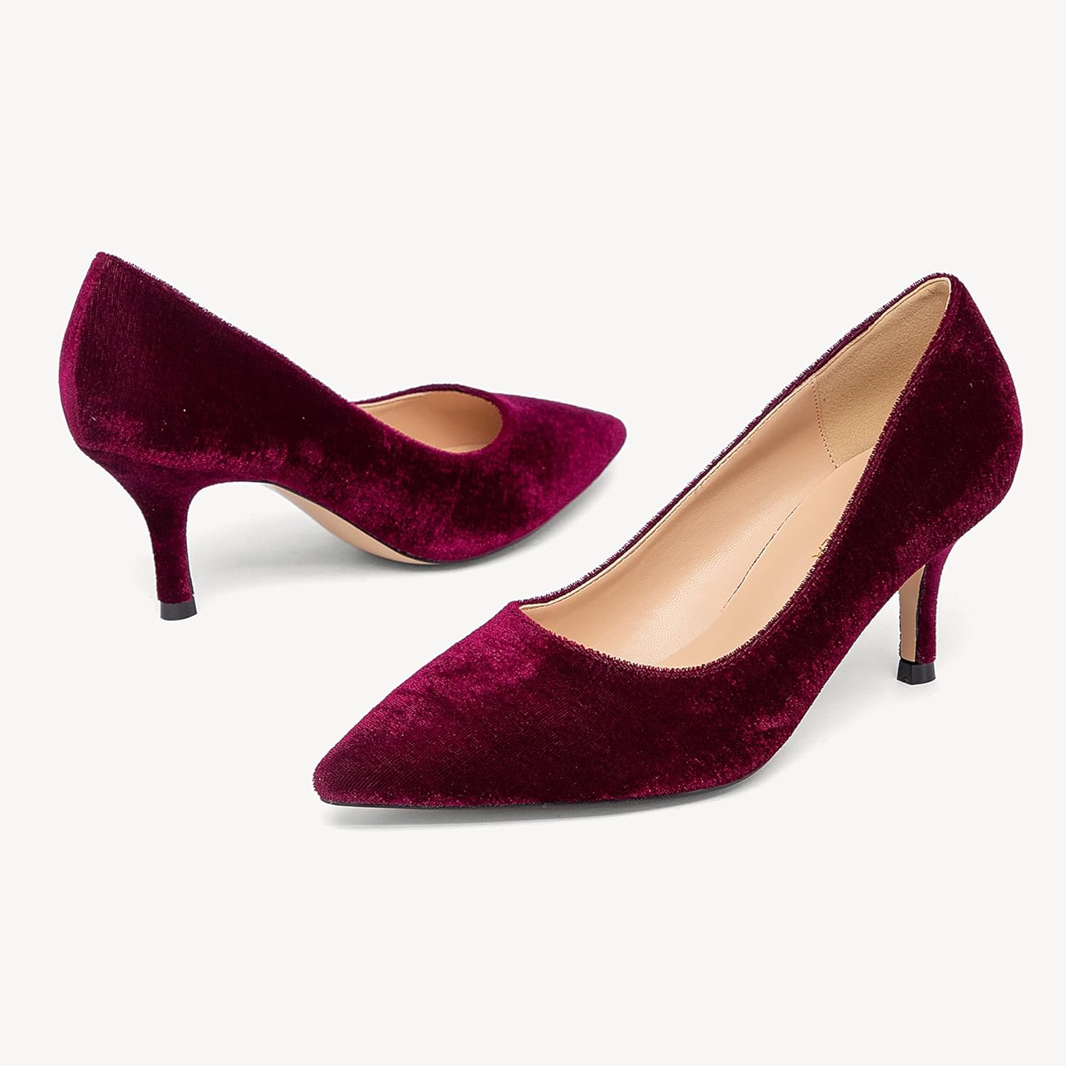 NEWBELLA Women's Velvet Low High Heels - Solid Color Elegant Dress Pumps for Wedding, Parties & Daily Work