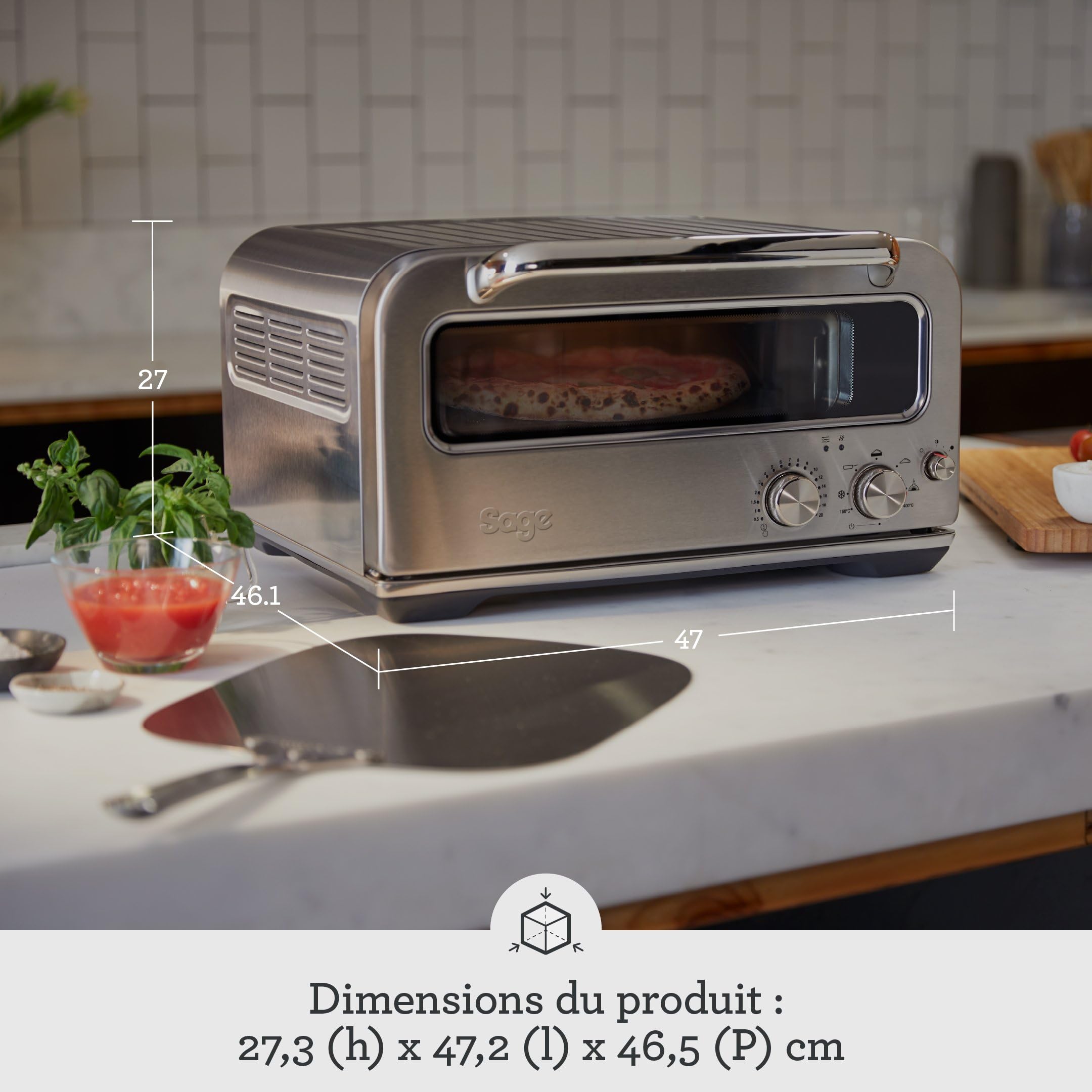 Sage - The Smart Oven Pizzaiolo - Four à Pizza - Performance du Four à Briques pour les Pizzas Chauffées au Bois - Acier Inoxydable Brossé