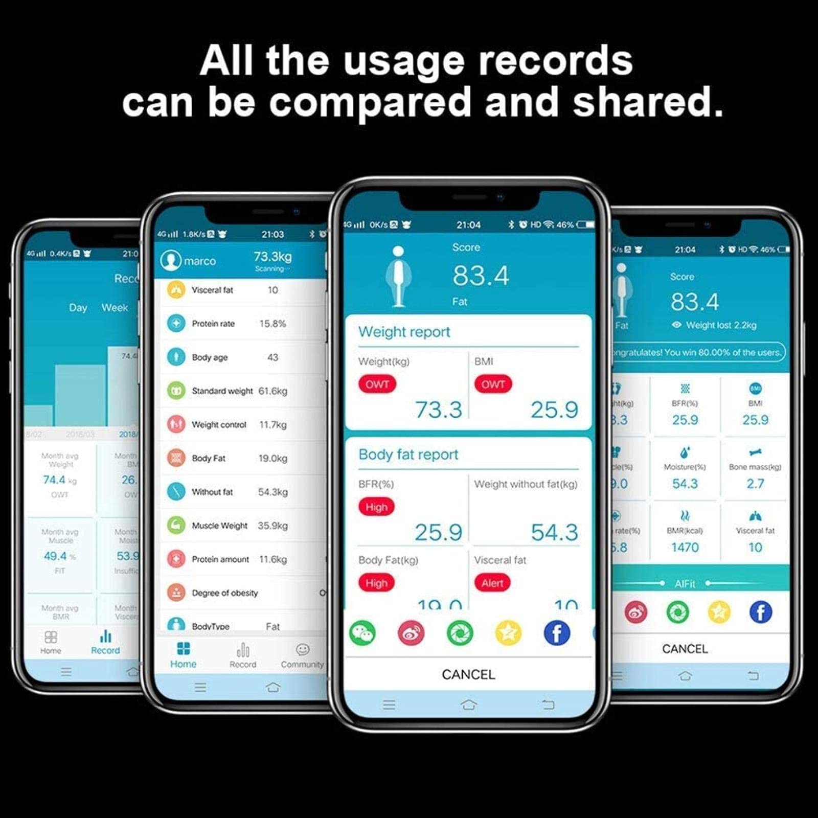 Waga ważąca Waga do pomiaru tkanki tłuszczowej Podłoga Naukowa Inteligentna elektroniczna LED Cyfrowa waga Wagi łazienkowe Balans Aplikacja Bluetooth Android IOS Elektroniczna waga (kolor:czarny) (cza