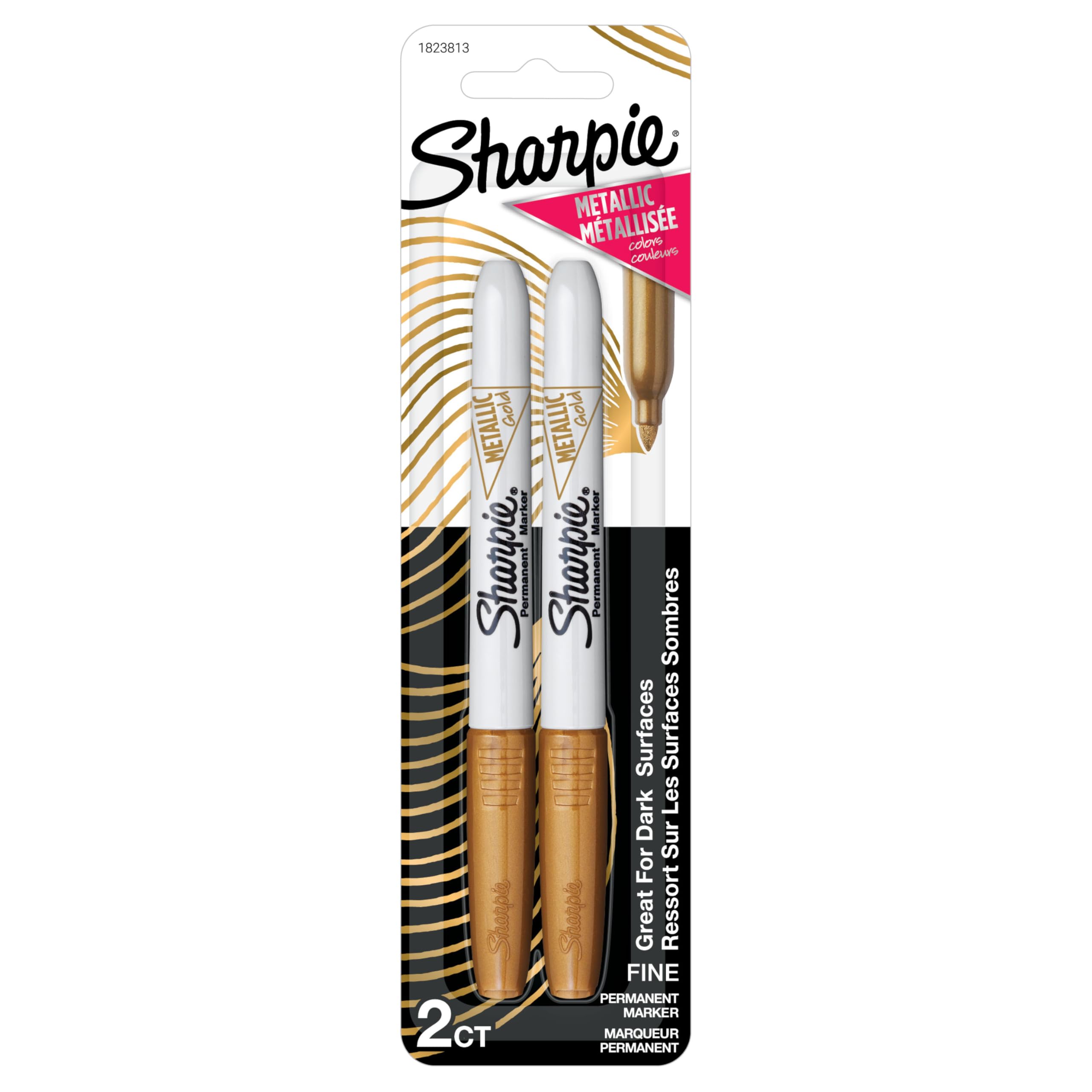 Sharpie Metallic Permanent Markers, Fine Point, Gold, 2 Count