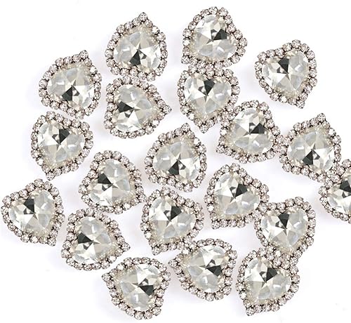 20 diamantes de imitación de corazón para coser, botones de diamantes de imitación con diamante, diamantes de imitación de corazón de 0.551 in,