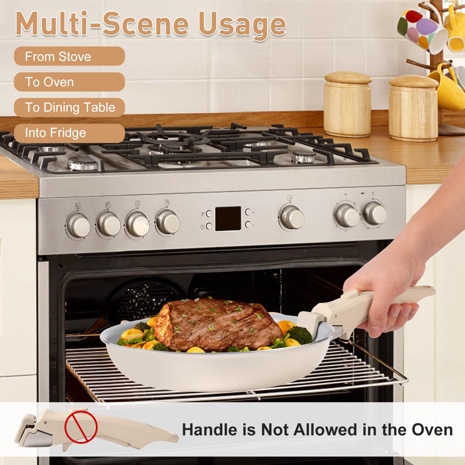 Wayona Removable Handle for Pots and Pans - Universal Detachable Pan Handle Replacement - Heat-Resistant Plastic, Stainless Steel, Silicone - Cream White — Amazon image 3