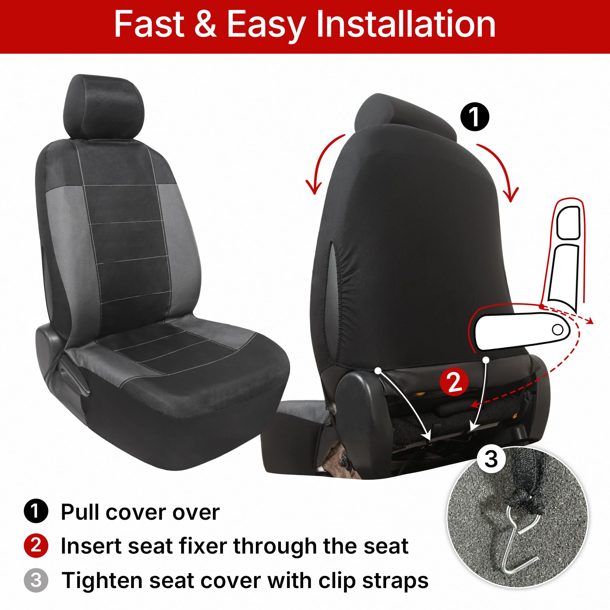 AUTOYOUTH Lot de 2 + 1 housses de siège de camionnette, style ethnique rétro Baja, rembourrées, triple couche, imperméables, compatibles avec airbag universel, gris/noir