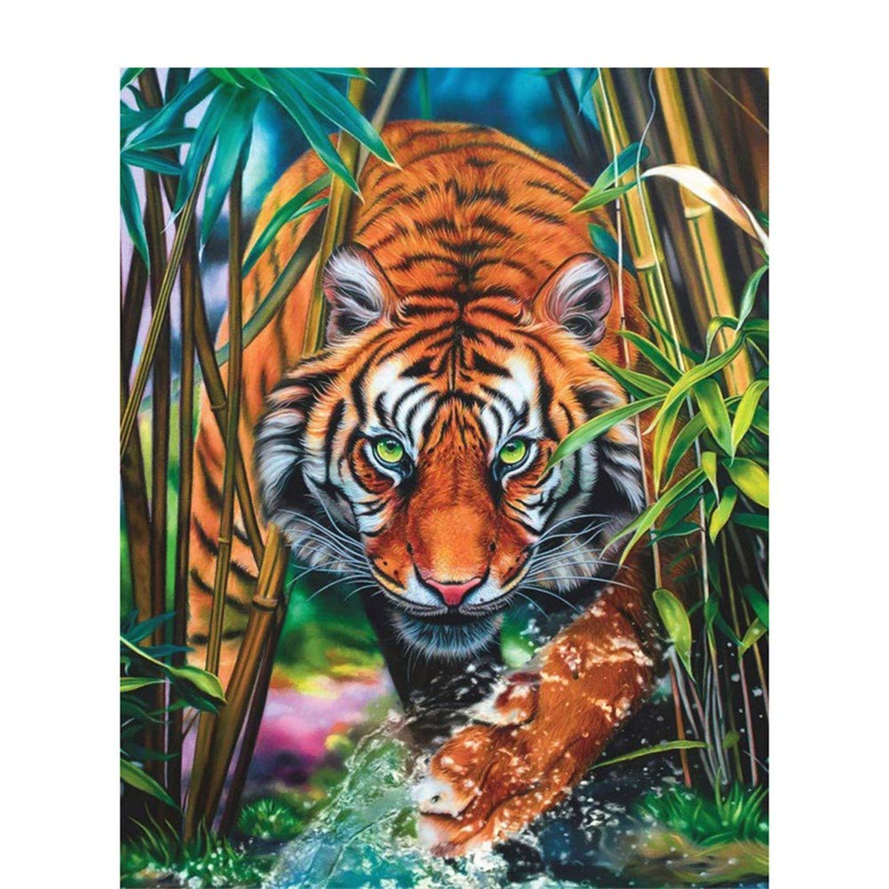 Toile diamant tigre sans pli kit complet broderie 50x70cm