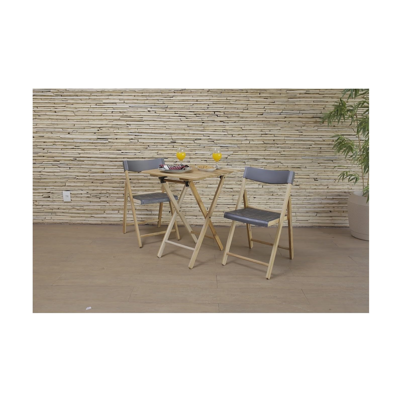 Tramontina - Salon de Jardin ou Balcon en Bois 2 Personnes, 2 chaises et 1 Table Pliantes pour Bistro/cafés/terrasses, Ensemble de Meubles de Jardin, Gris