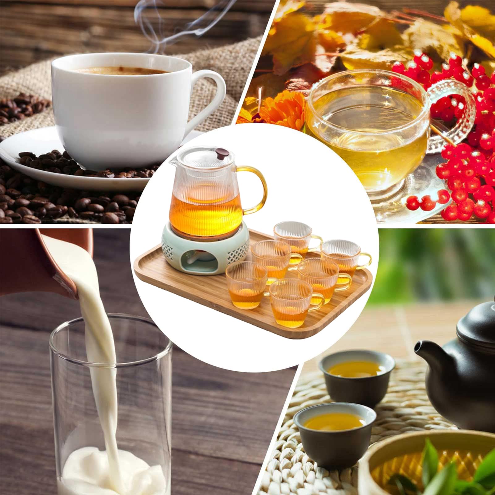 Stövchen für Teekanne Keramik Stövchen Porzellan Teestövchen mit Kerzenhalter und Herdmatte, Hohl Geschnitztes Design Teekannenwärme Kaffeewärmer zum Erhitzen von Tee und Kaffee (Grün)