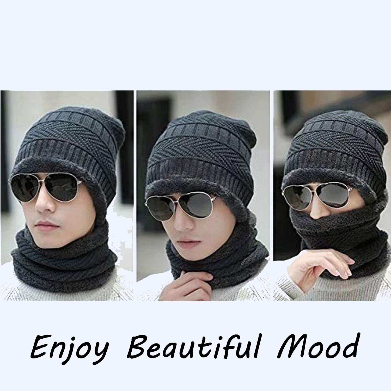 Bizarro.in Winter Woolen Cap, Neck warmer Scarf with Gloves set| warm winter neck scarf, gloves and caps suitable for Men and Women