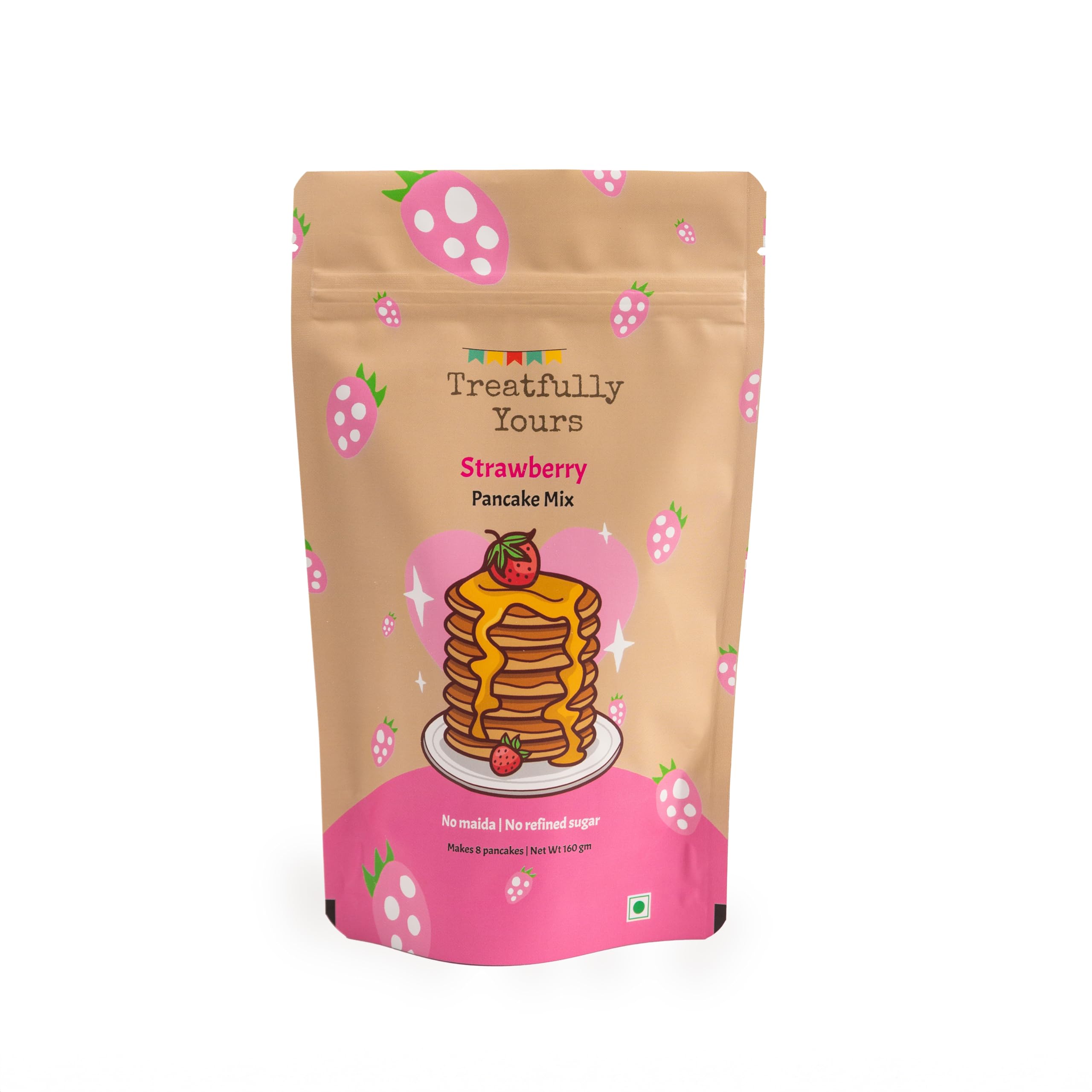 Treatfully Yours Strawberry Pancake|Sweetened With Jaggery|No Maida|NO Refined Sugar|Make 8 Pancakes (Pack of 1, 160gm)