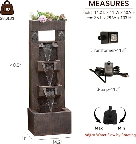 Miniatura 3 de Bumilgar Fuentes de agua de jardín interiorexterior, fuente de cascada de pie de 47.2 pulgadas con luces LED y bomba para jardín, patio, patio,