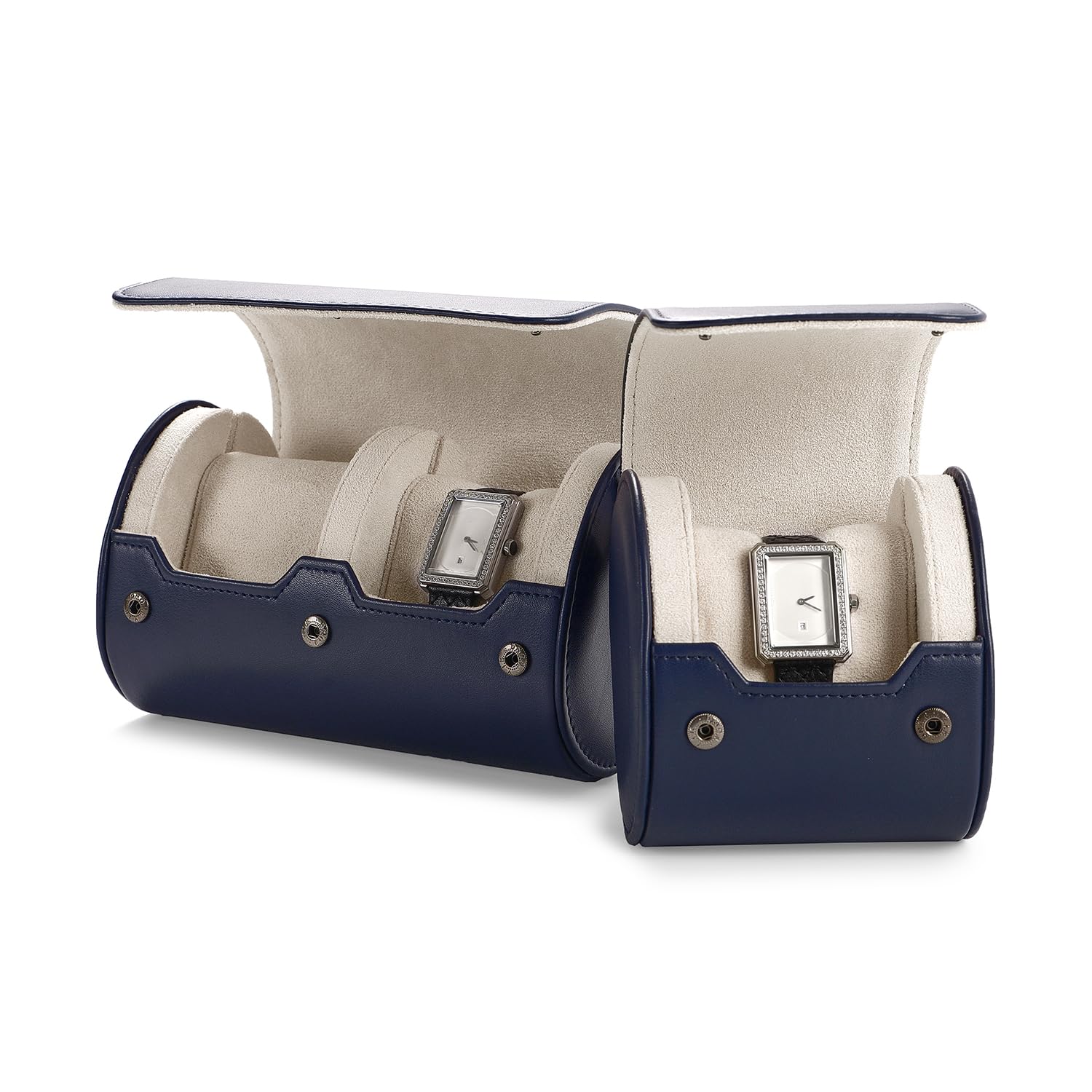 Elegante Cofanetto Porta Orologi Blu Navy, Custodia Singola per Orologio con Cuscino Rimovibile, Organizer Compatto da Viaggio.