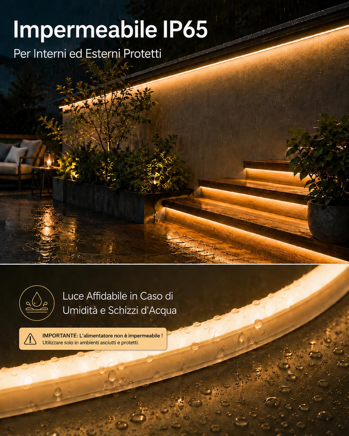 Meevt Striscia LED Neon 15M, 24V Strisce LED Bianco Caldo 3000K Esterno | 120LEDs/m, IP65, Silicone Flessibile, Dimmer Rotativo, Pieghevole a 360°, Luci LED Terrazza Giardino Recinzione Esterno