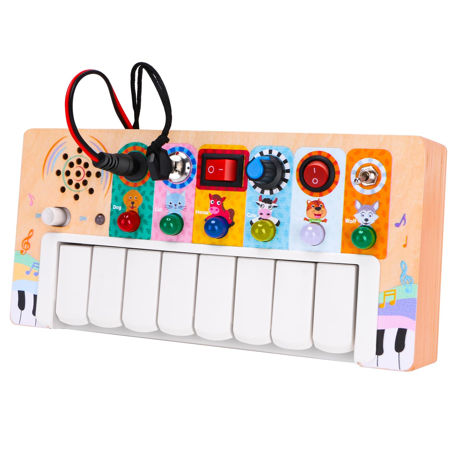 Wooden Cartoon Animal Calling Piano Toy - Multi-Functional Sensory Small Toys Light Music Easy to Carry for 1 Year Old Boys Girls Birthday Gift 18 Months Old and 2 Year Olds Educational Learning Toys