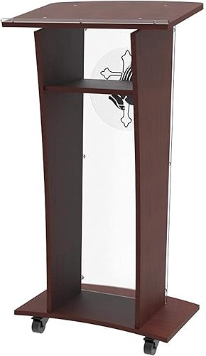 Miniatura 4 de FixtureDisplays Podio de madera con panel frontal acrílico escarchado, atril de púlpito de 46 pulgadas de alto con decoración de mano de oración,
