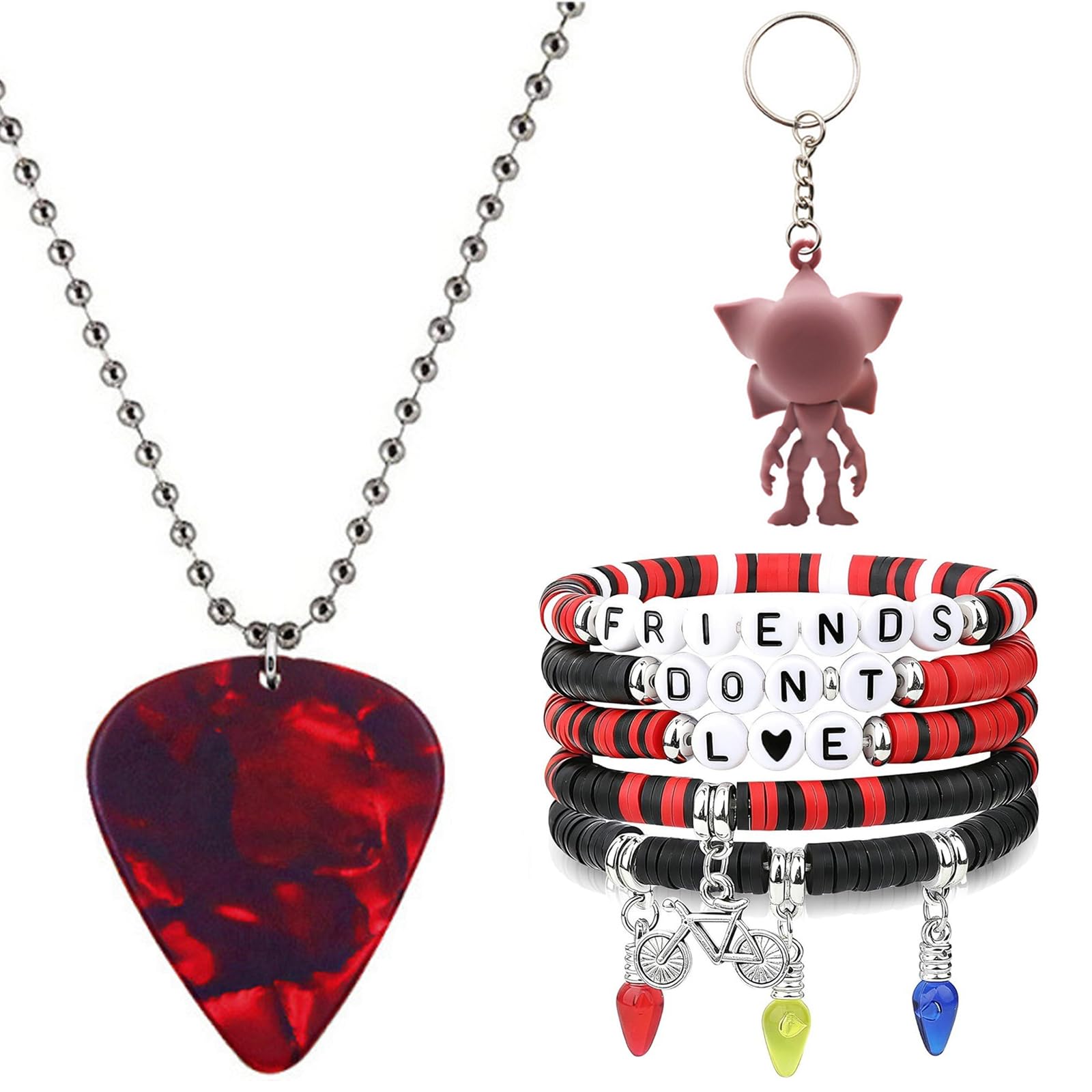 5 Pulseras & 1 Collar & 1 Keychain, Collar con Colgante de Púa de Guitarra Moda Pulsera Mujer Personalidad Retro Pulsera Regalo para Seguidores
