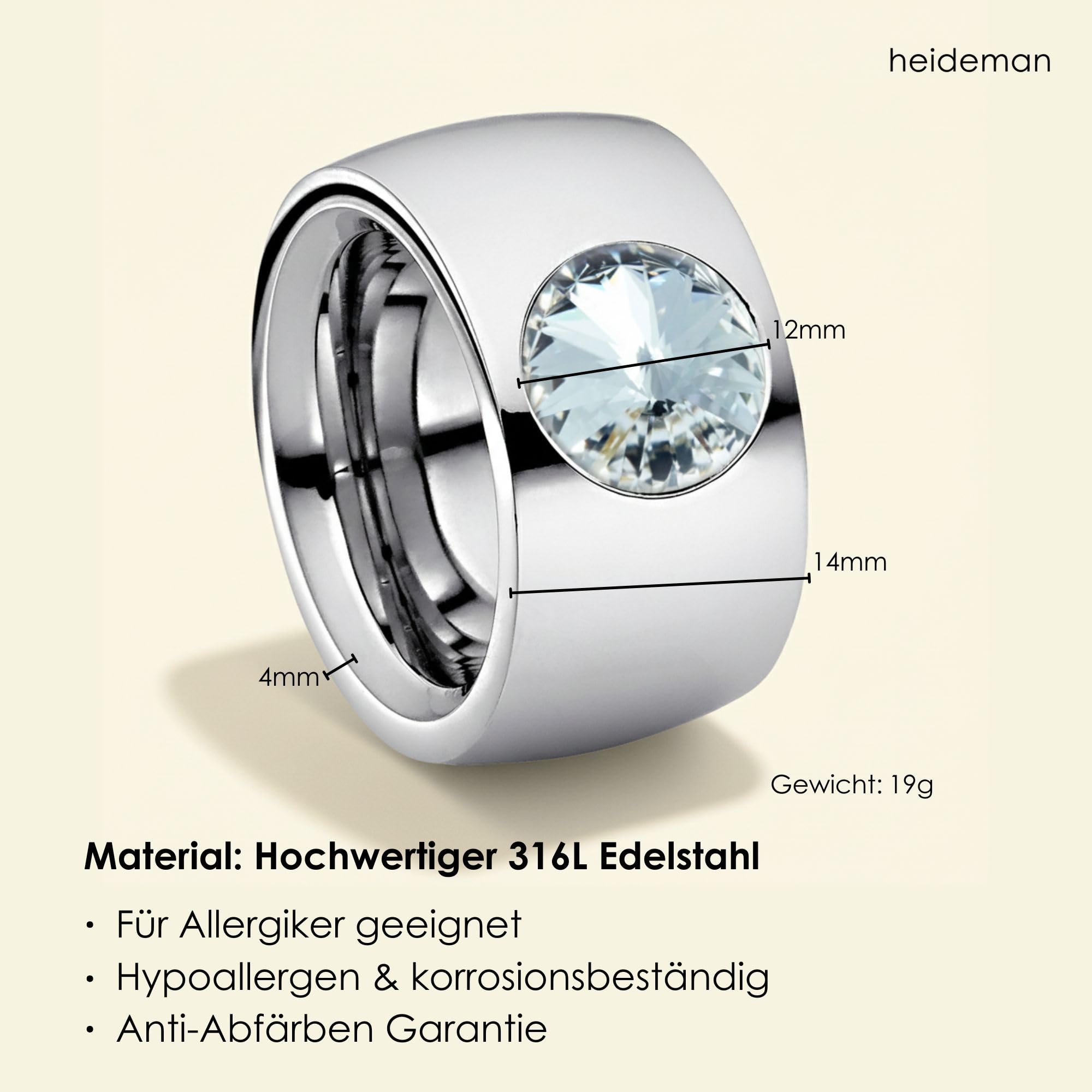 Heideman Ring Damen Coma Silber Edelstahl mit Zirkonia weiß Gr.50-65 | Coma Cocktailring Silber, Edelstahl, großer Zirkonia-Kristall, eleganter Damenring, hautfreundlich & nickelfrei, Geschenkidee