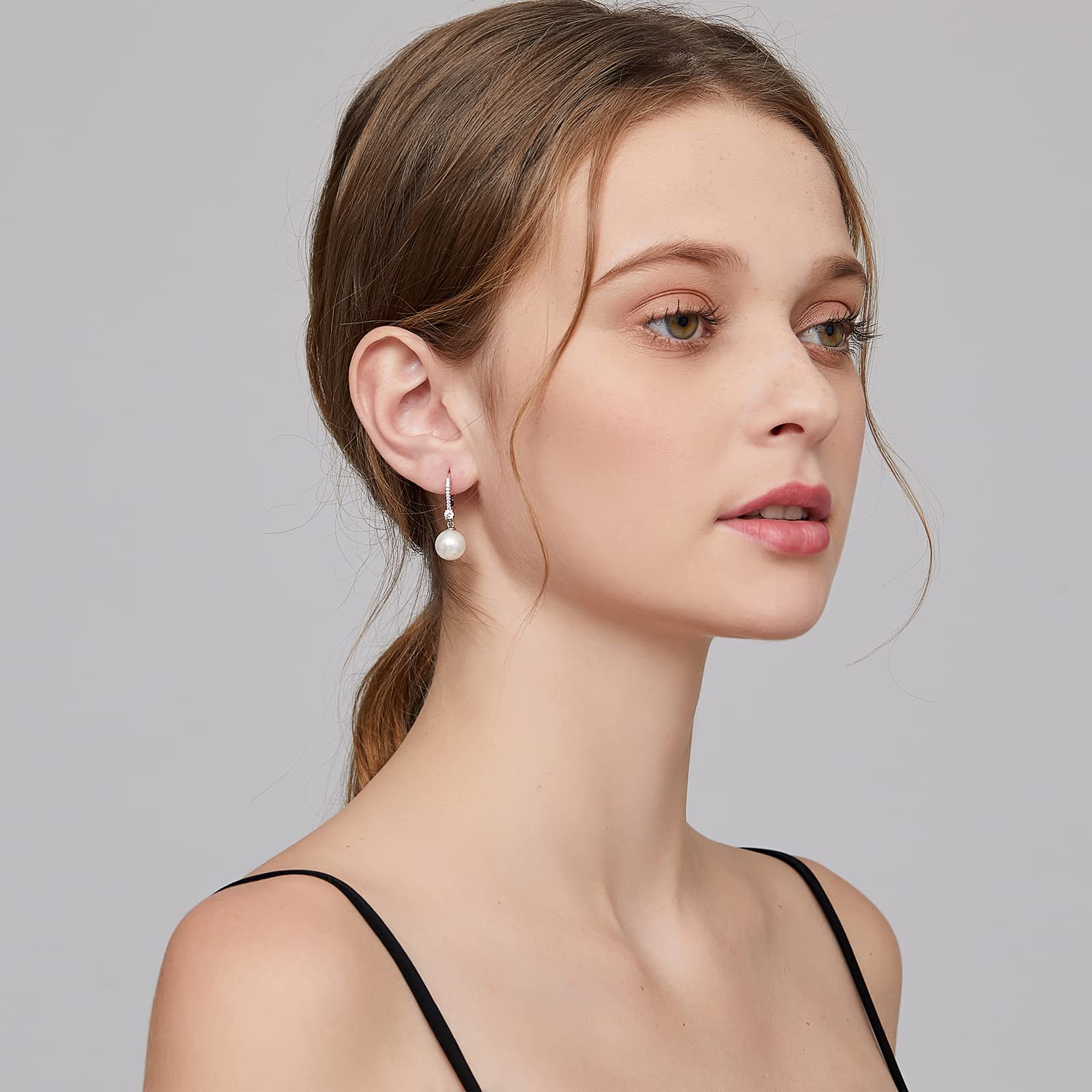 Orecchini Perle Donna in Argento Sterling 925 Orecchini Perle Pendenti Ipoallergenici Bianco Nera Perla Gioielli Regali da Donna Argento/Oro Rosa/Placcato Oro