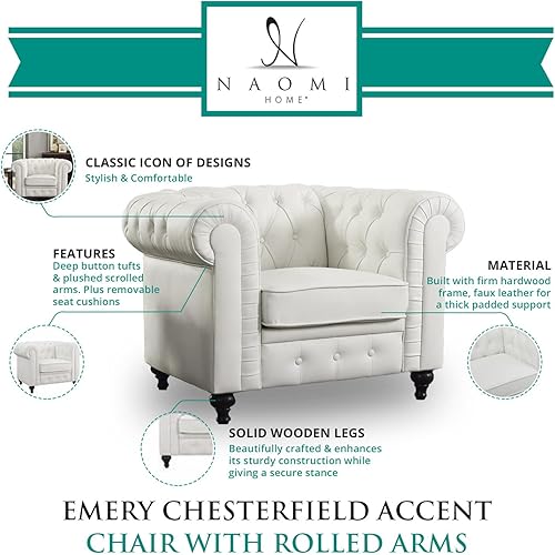 Miniatura 3 de Naomi Home Emery Chesterfield - Juego de sofá color blanco