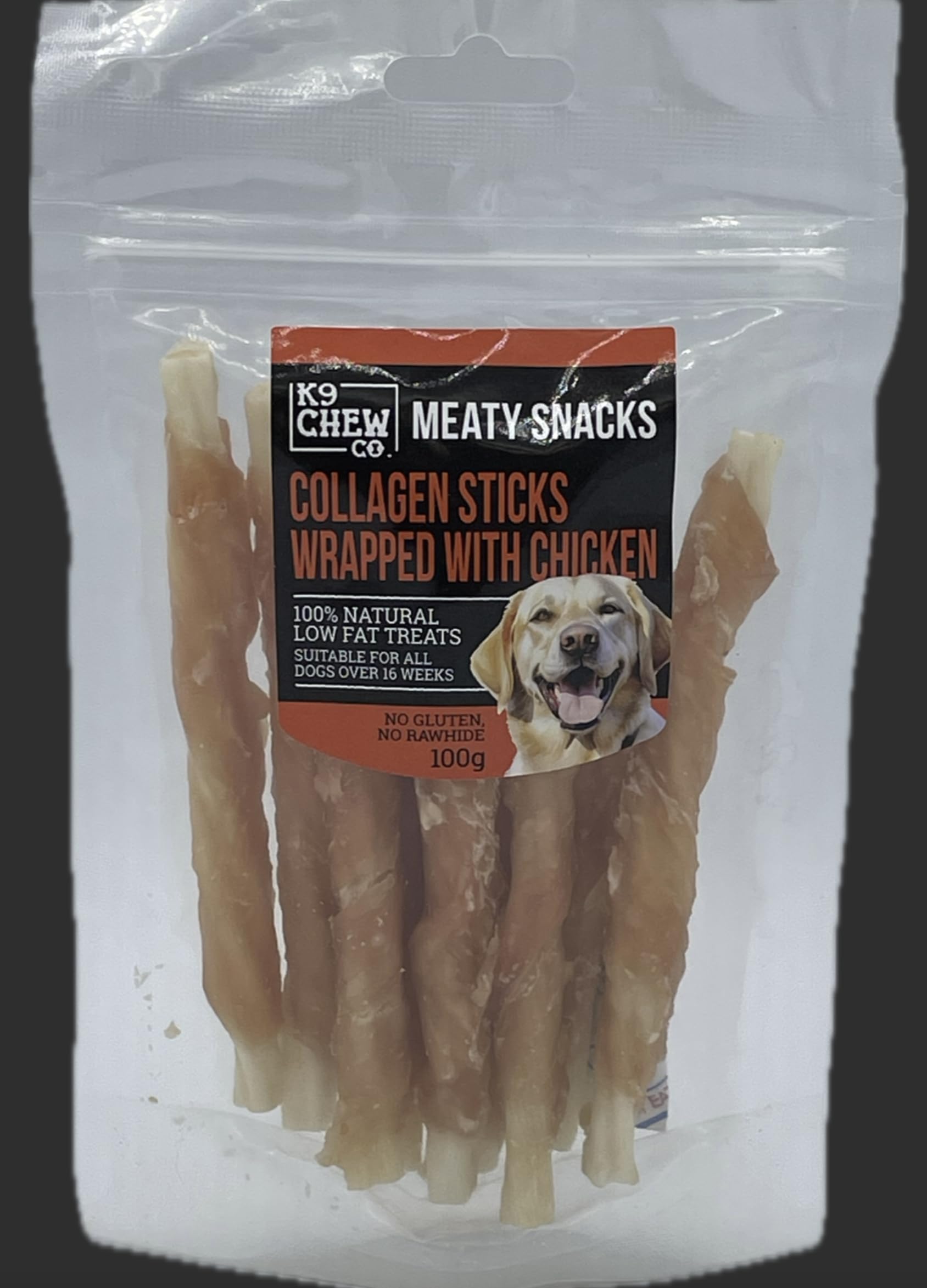 Meaty Snacks Collagen Wrapped with Chicken Stick 5" 100g 100% Natural Low Fat Dog Treats and Training Aid No Grain, No Gluten