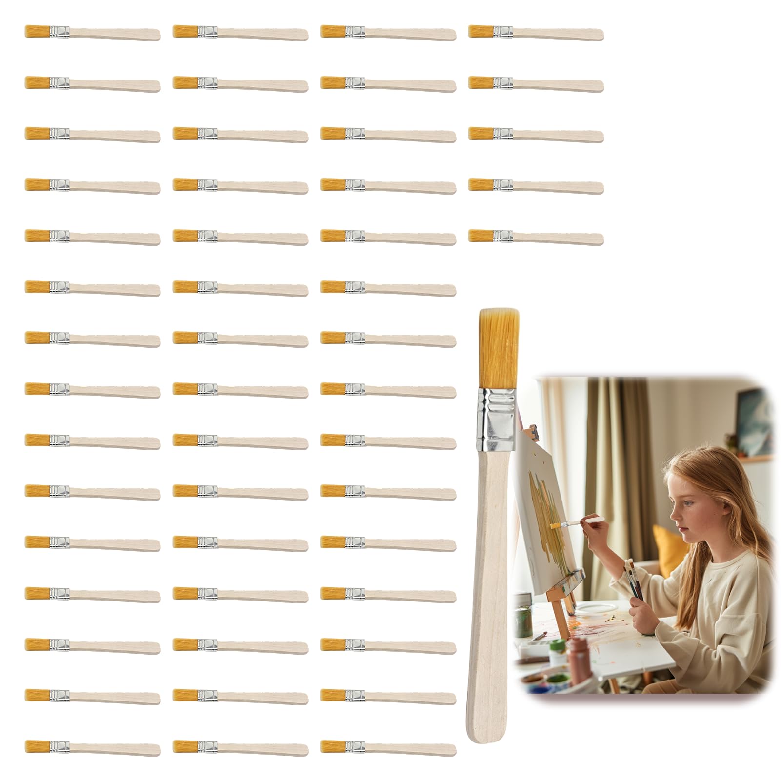 50 PCS Paint Brush Flat,Small Paint Brushes Set,12mm nylon brush with Flat Wooden Handles,Ideal for Detail Painting,Glue Application,Paint, Cleaning Stains, Varnishes, Home DIY Decorations
