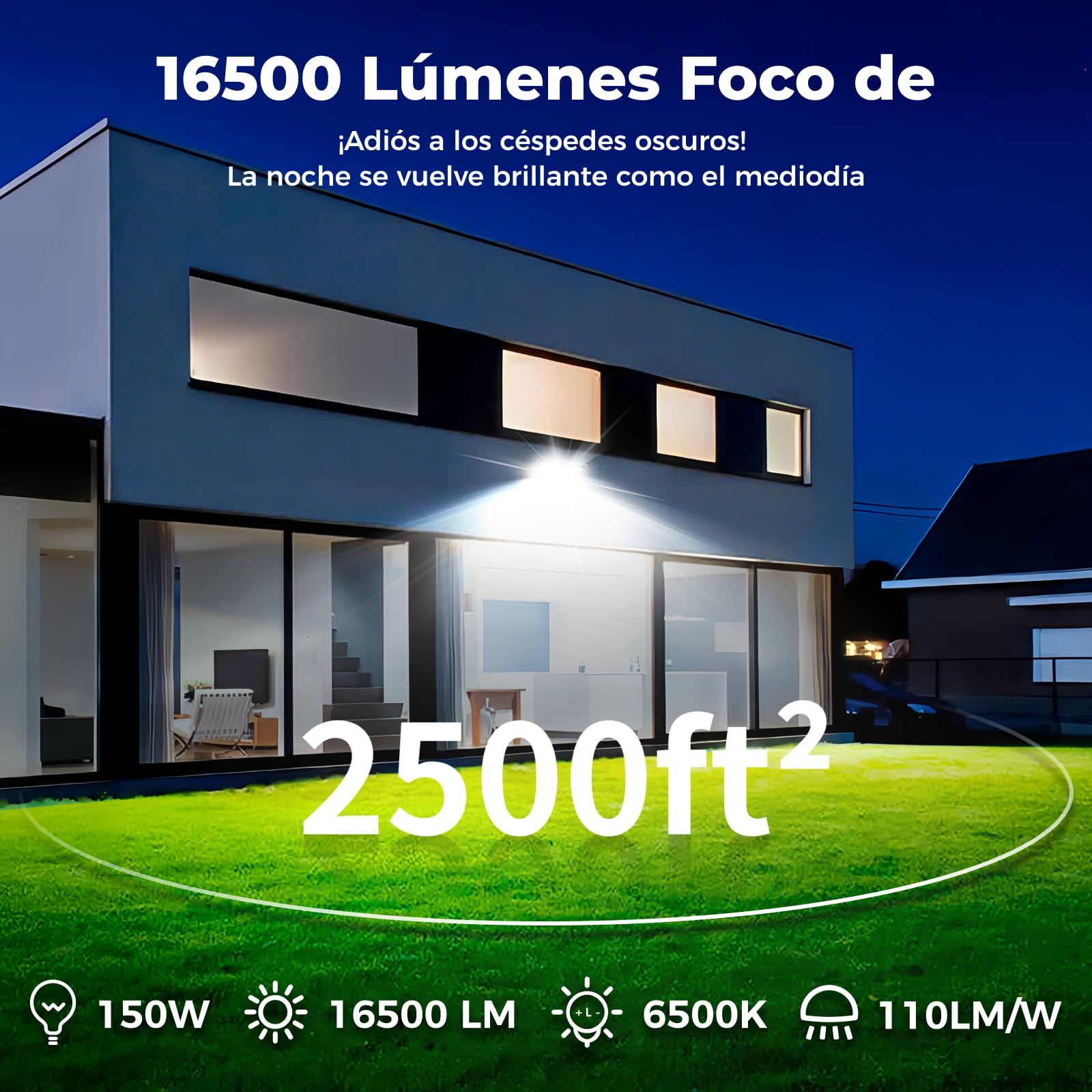 Focos LED Exterior 150W Industrial 16500LM 6500K Luz Día IP66 Impermeable, Disipación Térmica Eficiente, Ahorro 85% Proyector led exterior para Patios/Jardines/Almacenes/Garajes (2pcs)