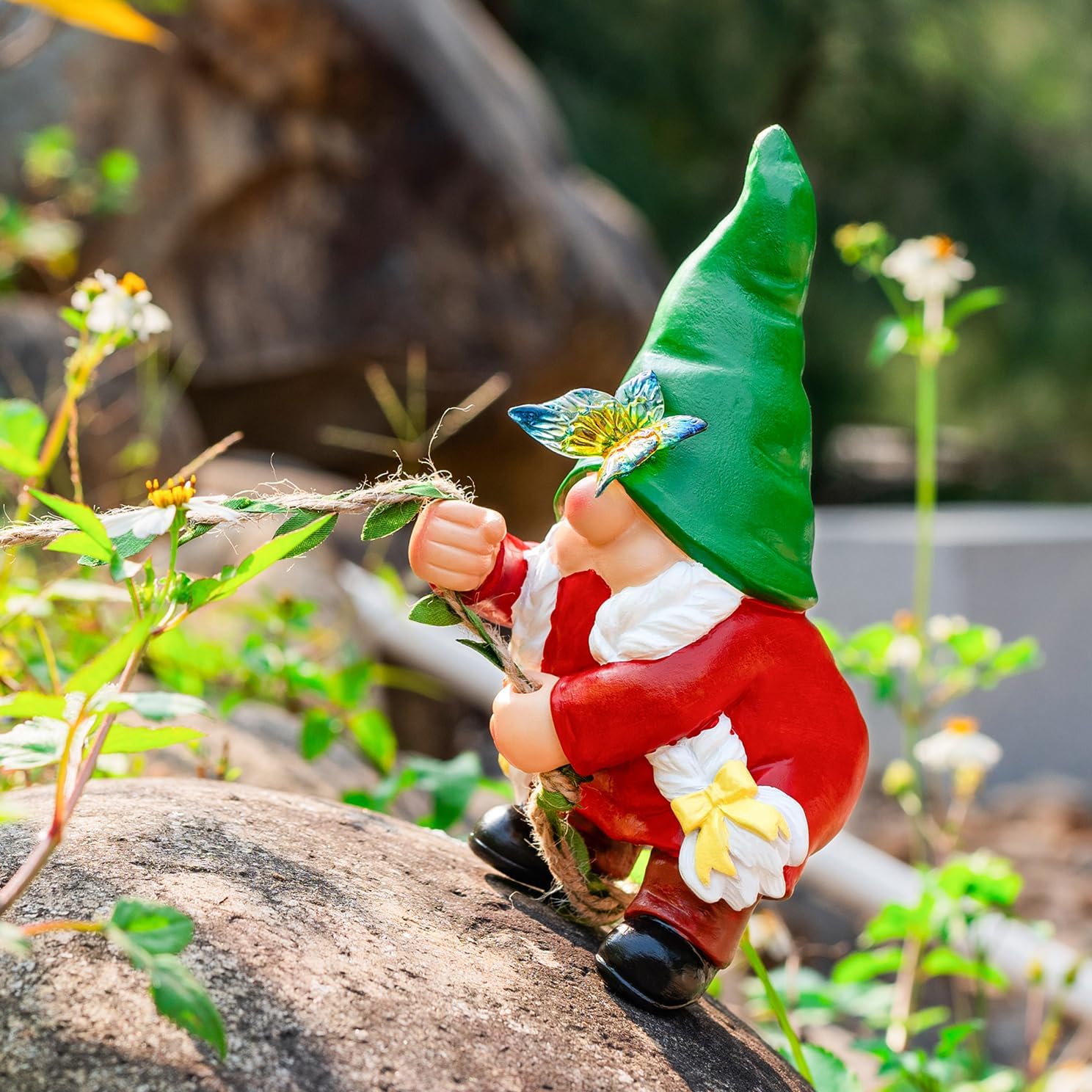 Hanging Gnome Garden Statue Climbing Garden Gnomes Lady with Butterfly Decorations Tree Hugger for Outdoor Home Lawn Patio Yard Christmas Birthday Gifts for Mom Women - Image 4