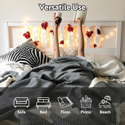 Miniatura 4 de Wellstil Nerthus - Manta de algodón turco tamaño King, manta ligera para todas las estaciones, manta de color menta para sofá, manta turca tamaño