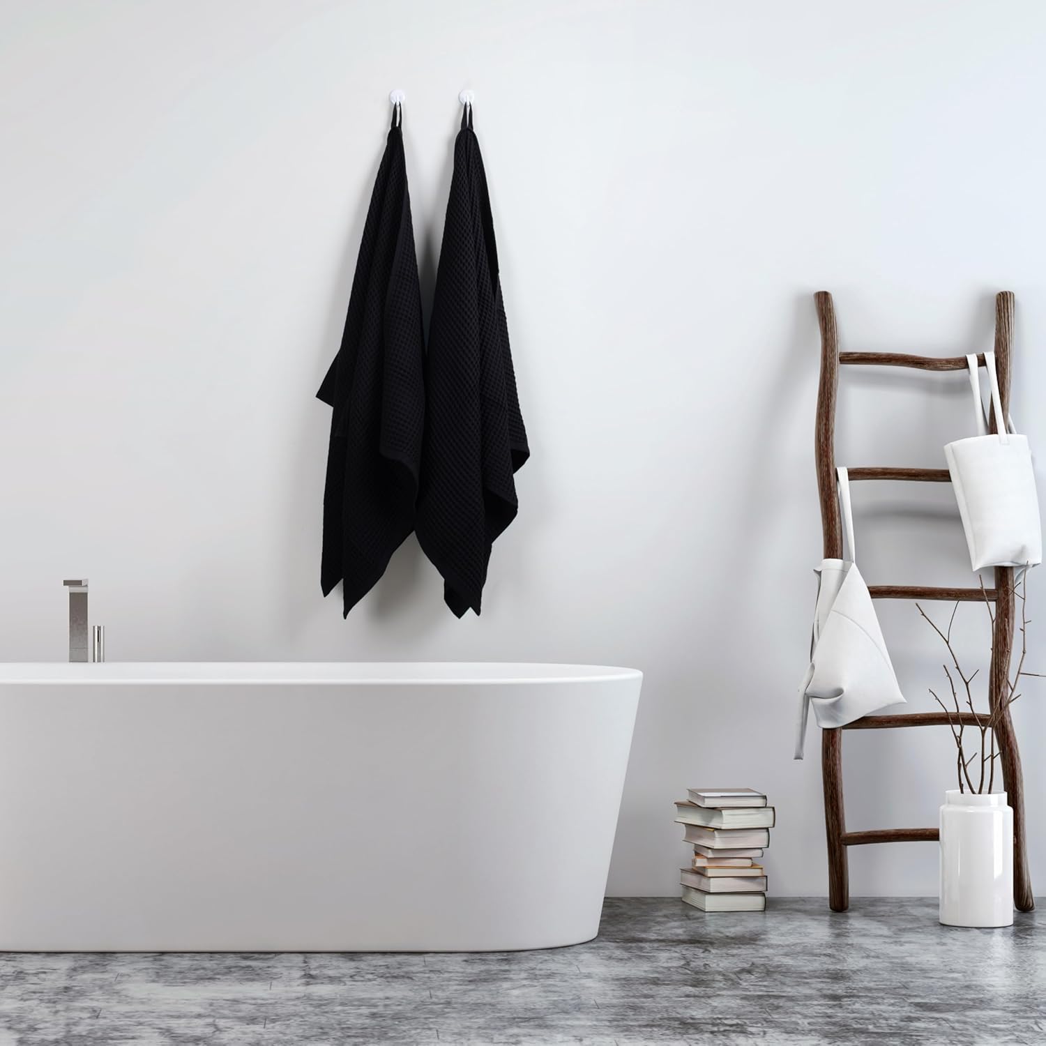 Püskül Waffle Bath Towels for Bathroom, Premium 100% Turkish Organic Cotton, 32x63 Inches, Pack of 2 (Black)