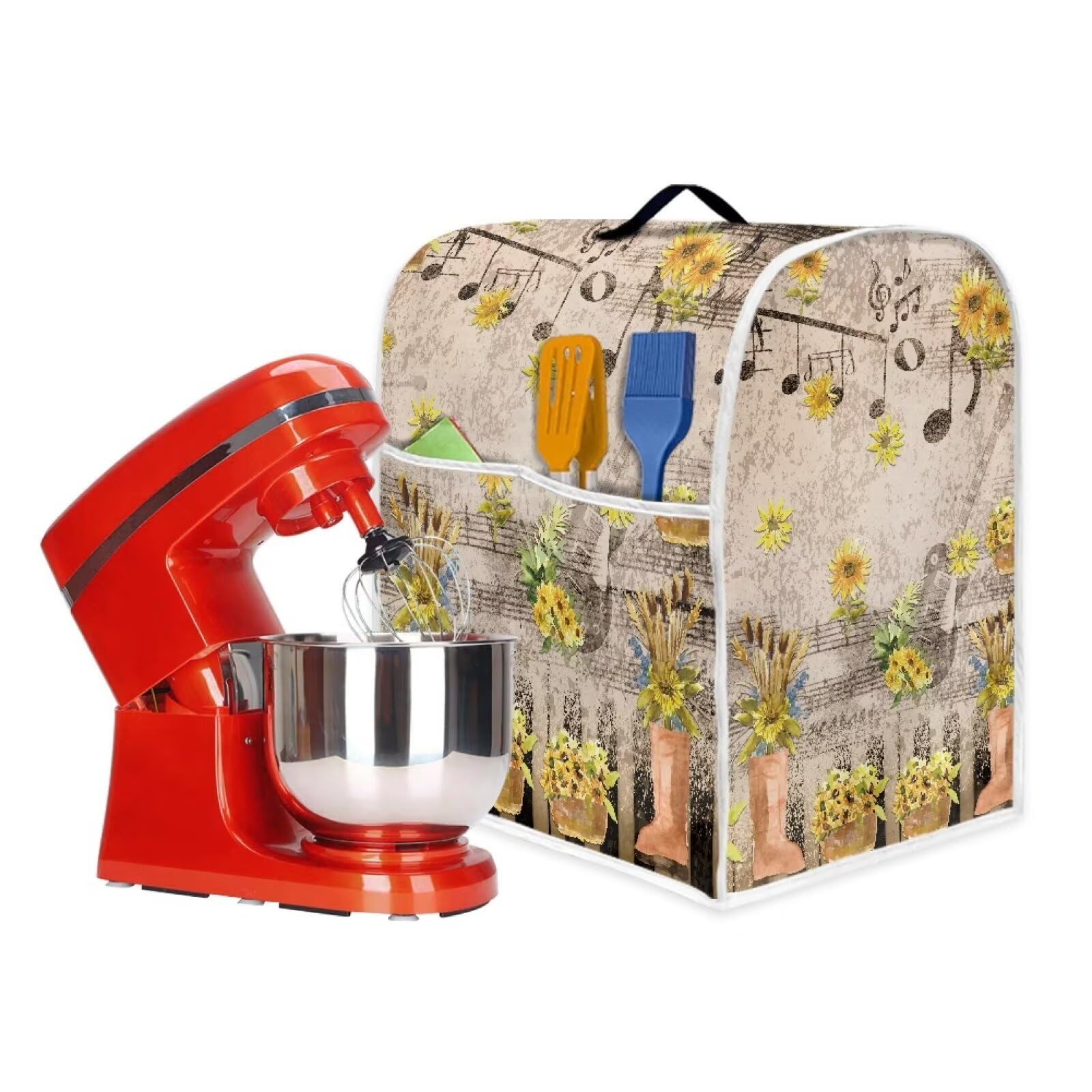 TODIYADDU Vintage Sunflower Kitchen Mixer Cover Bag with Pocket Music Guitar Stand Mixer Cover Compatible with All Tilt Head & Bowl Lift Models Mixers Durable Foldable Mixer Accessories for Kitchen