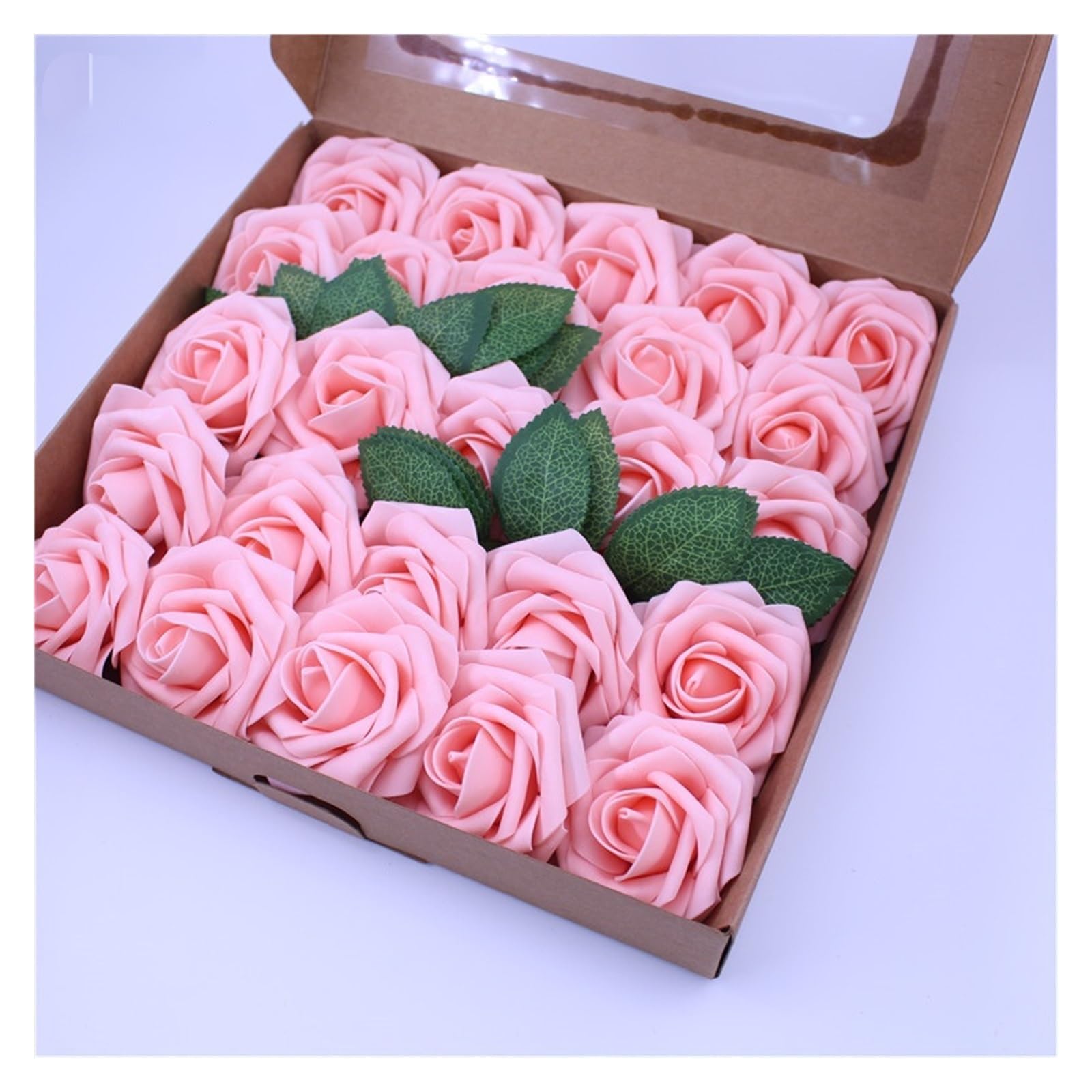 artificial flowers 25pcs/box 7-8cm Artificial PE Foam White Roses Flowers Bride Bouquet Flower for Wedding Decorative Centerpieces (Pink)
